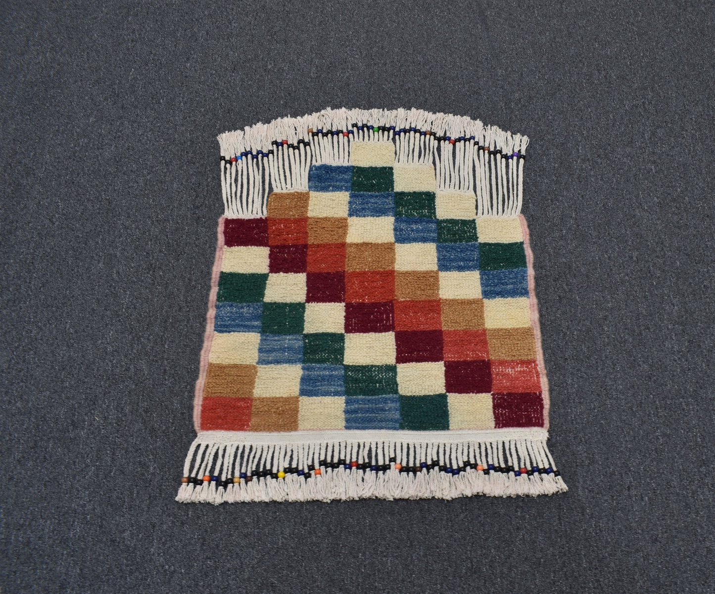 Yeni El Dokuma Dekorluk Nadir İnce Damalı Boncuklu Yün Kilim 5309