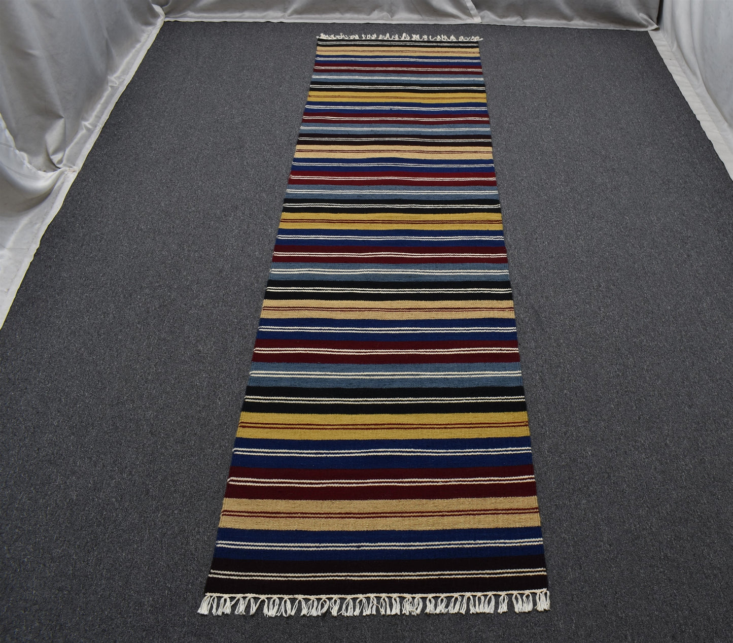 Yeni El Dokuması Renkli Çubuklu Hatay Yün Yolluk Kilim 5373