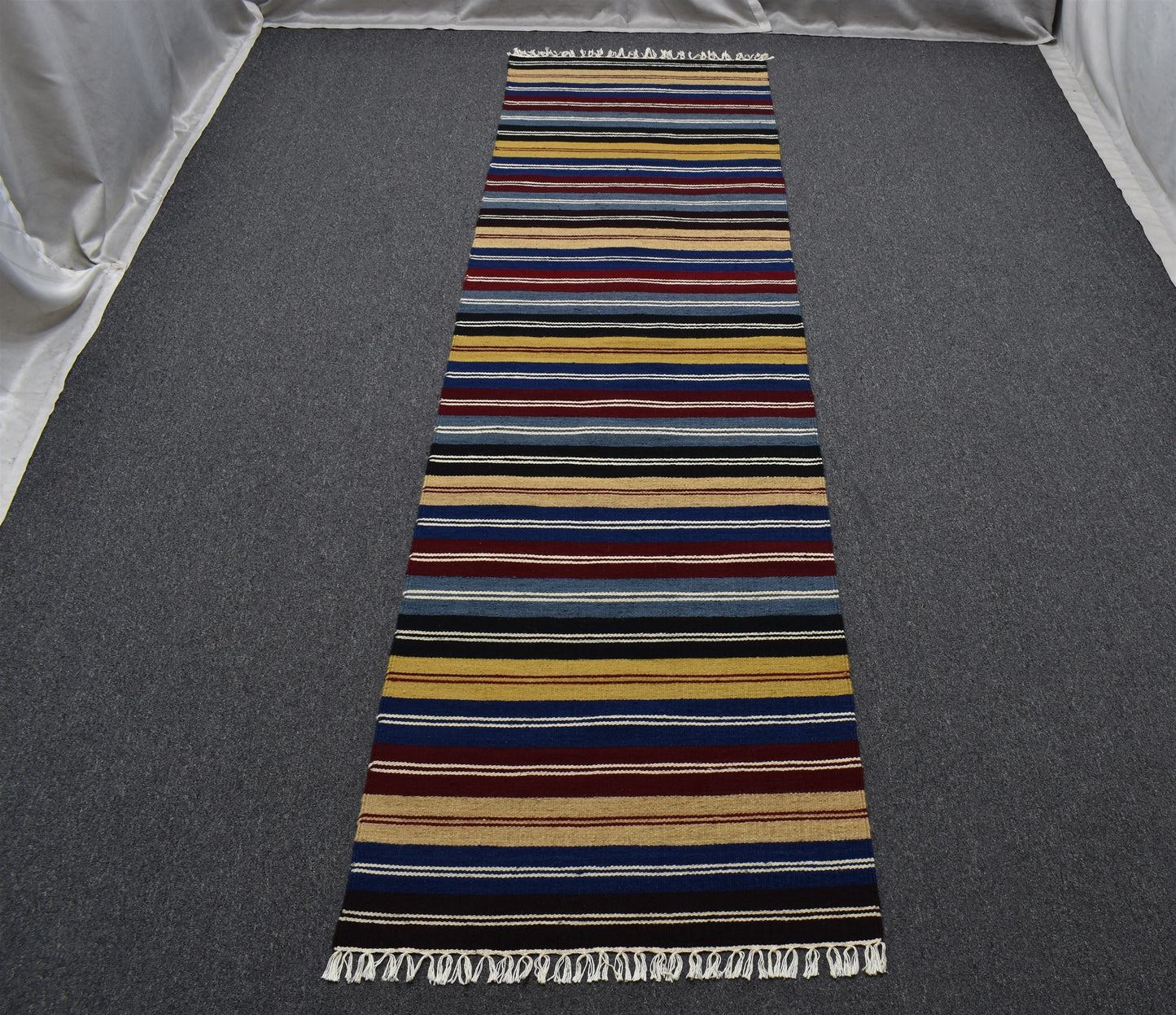 Yeni El Dokuması Renkli Çubuklu Hatay Yün Yolluk Kilim 5373