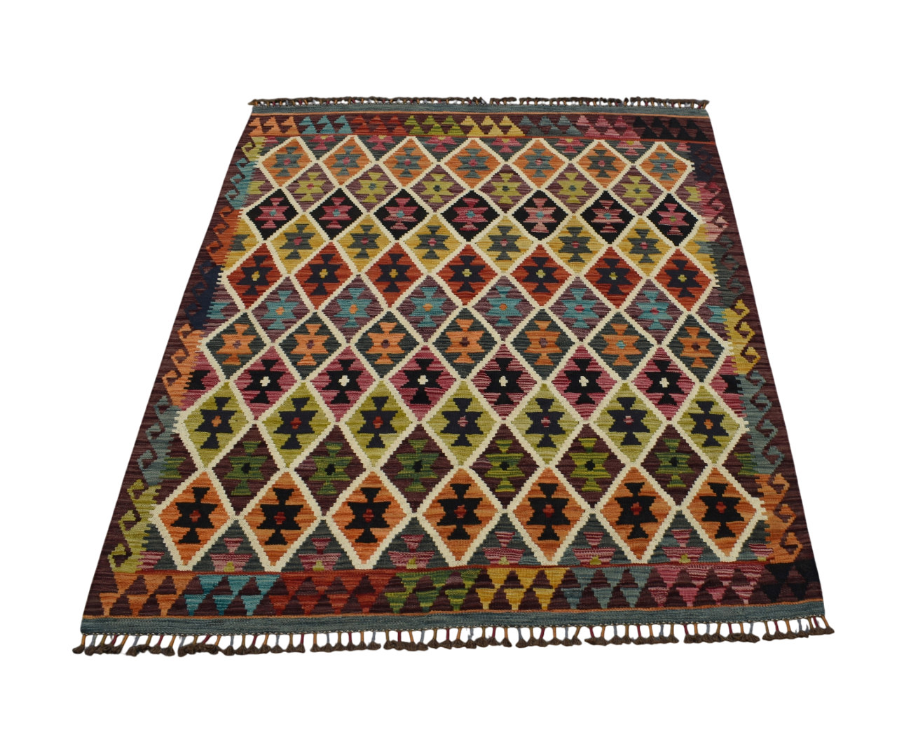 Yeni El Dokuma Rengarenk Cerit Yörükleri Meşhed İran Yün Kilim 5381