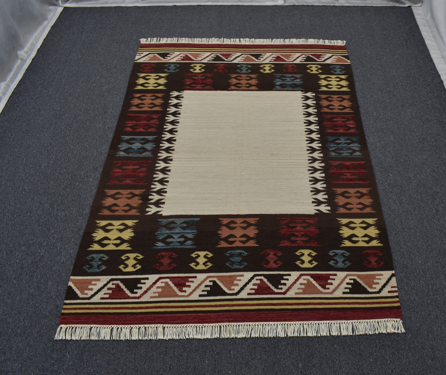 Yeni El Dokuma Modern Okyanus Dalgalı İzmir Yün Kilim 5389
