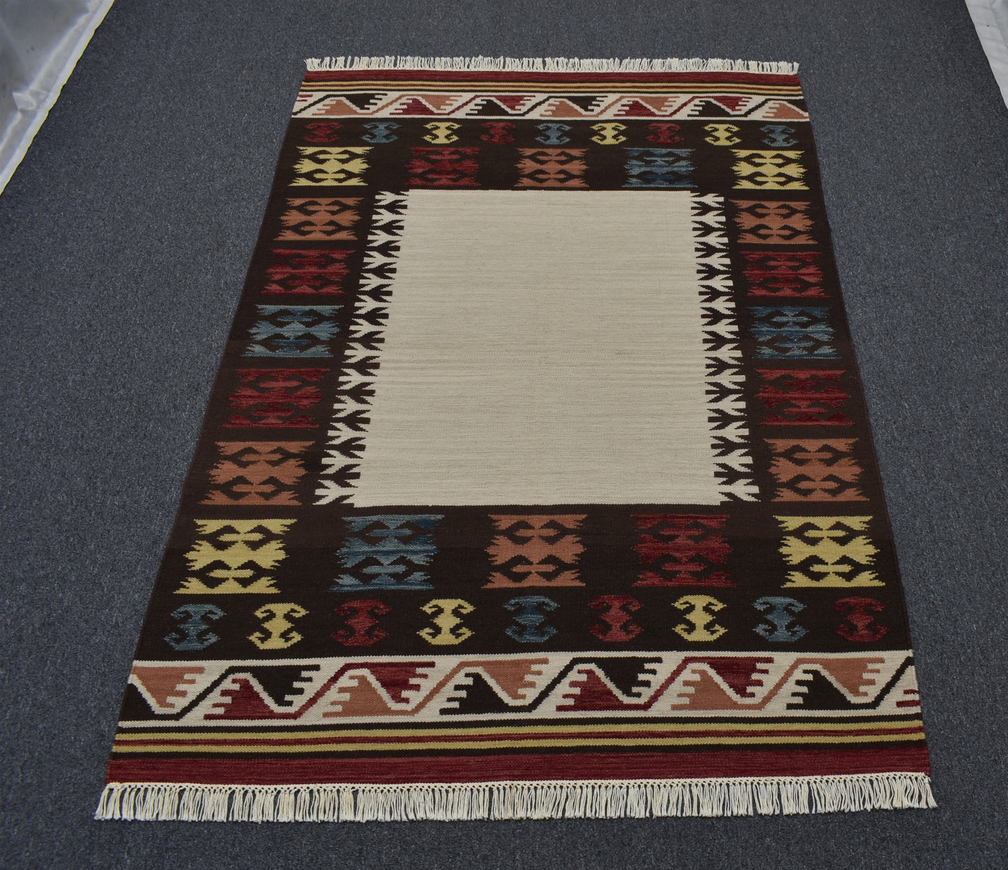 Yeni El Dokuma Modern Okyanus Dalgalı İzmir Yün Kilim 5389