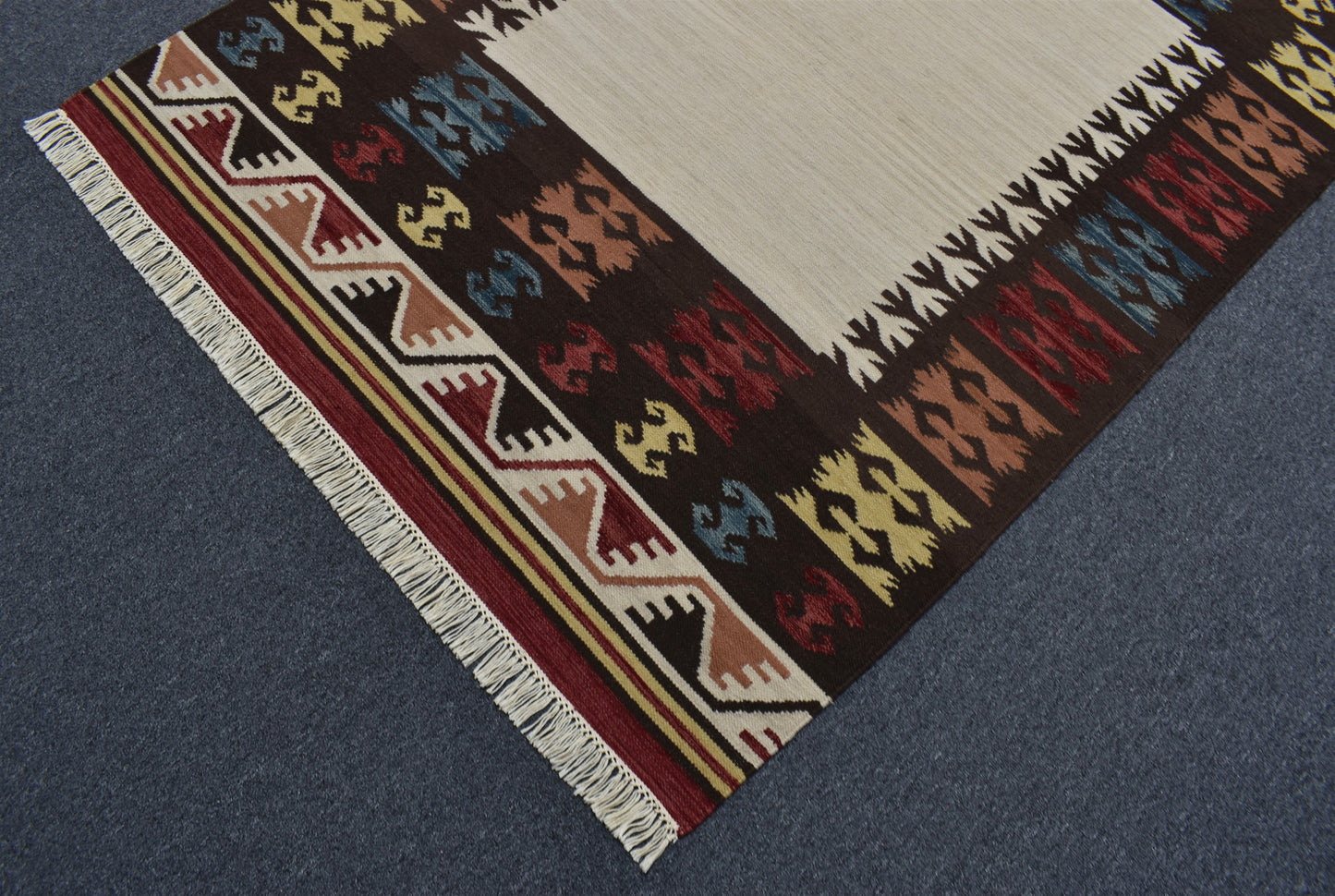 Yeni El Dokuma Modern Okyanus Dalgalı İzmir Yün Kilim 5389