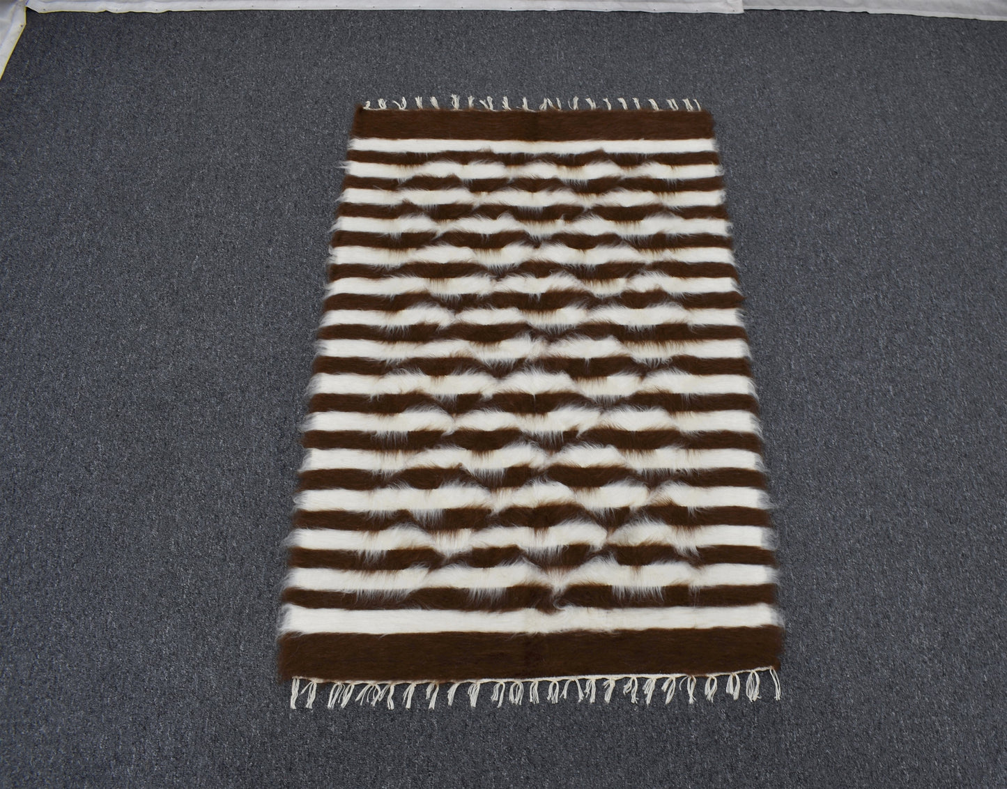 Yeni El Dokuma Çizgili Yün Tiftik Siirt Battaniyesi Kilim 5404