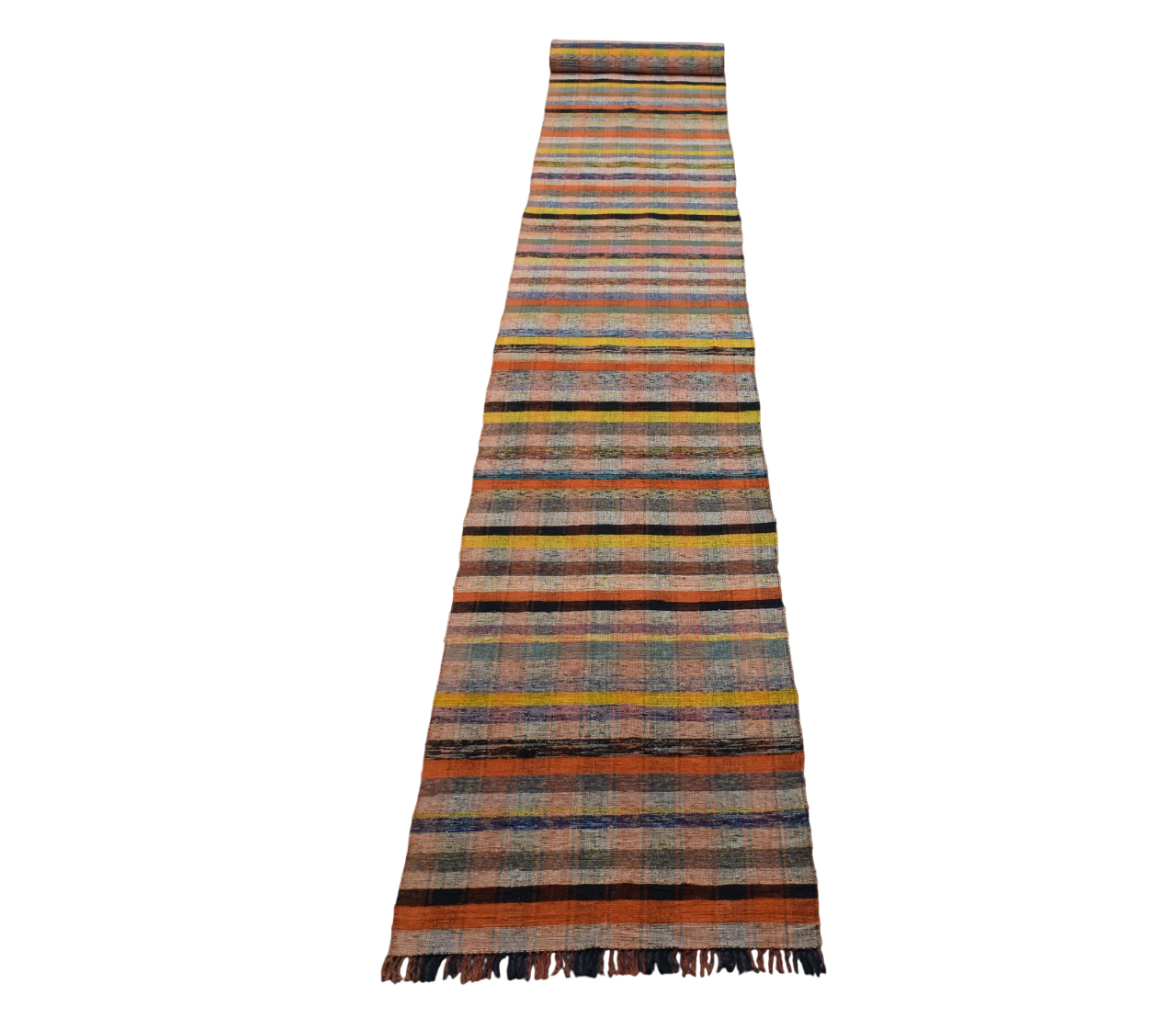 Yeni El Dokuma Yekpare Başyapıt Ekoseli Bukleli Pamuklu Yolluk Kilim 5422