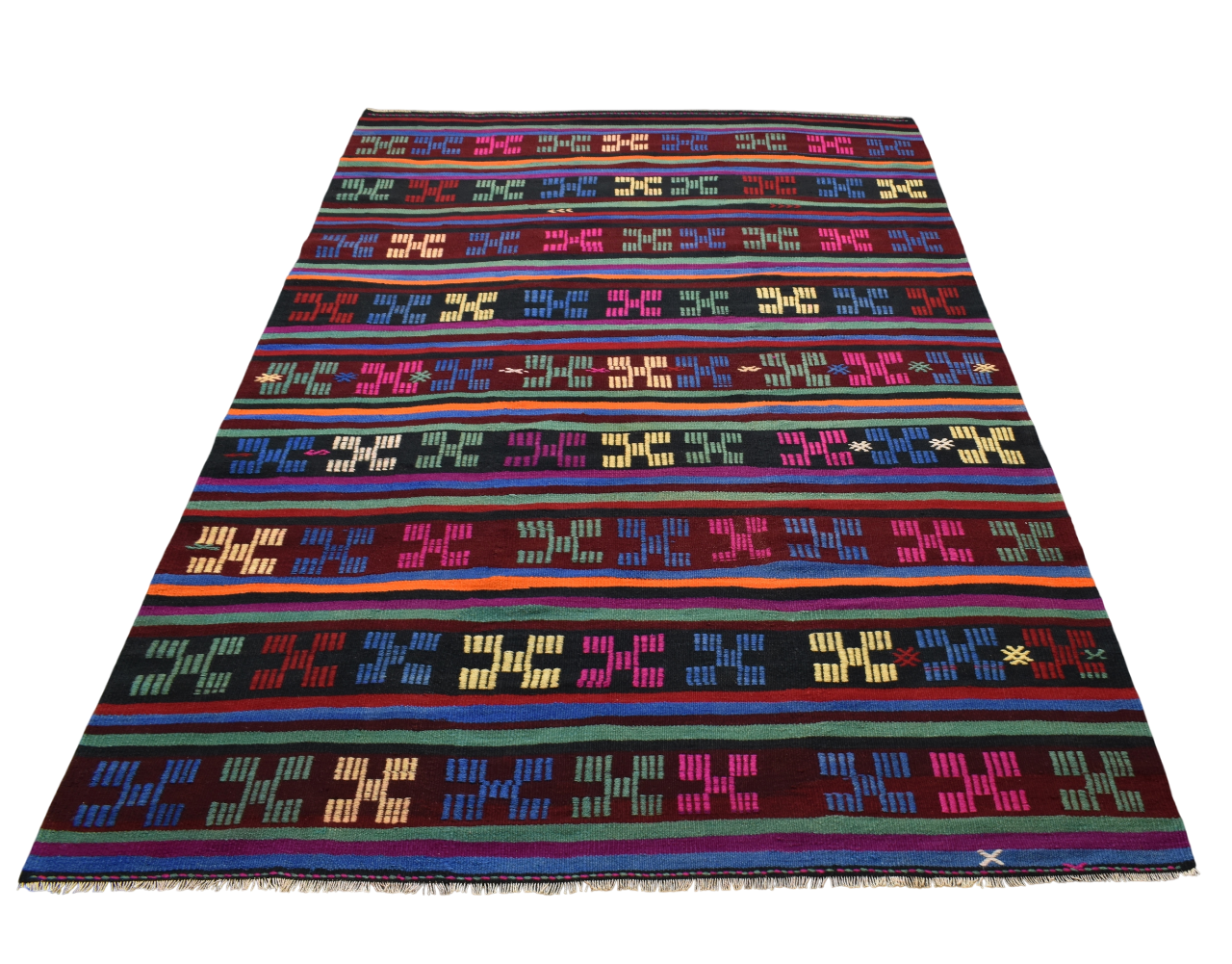El Dokuma Görkemli Benzersiz Karakeçili Yörük Yün Kilim 5427