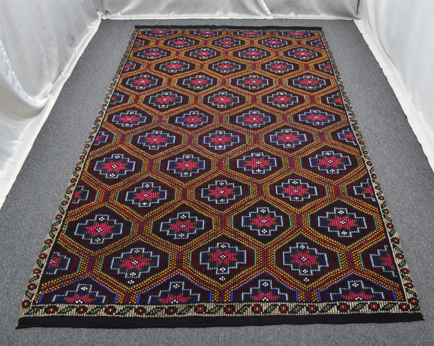 El Dokuması Karapınar Yekpare Yörük Yün Cecim Kilim 5450
