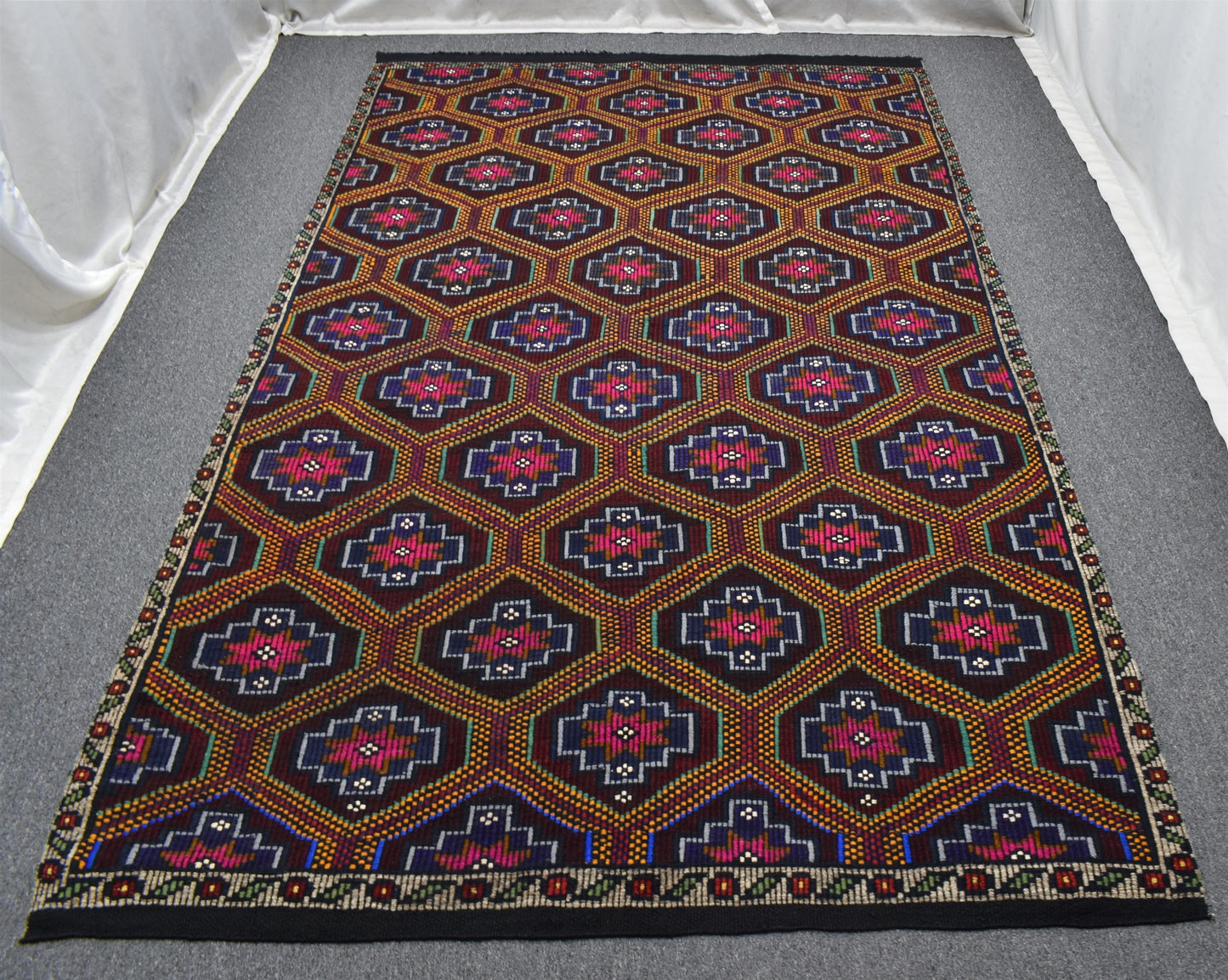 El Dokuması Karapınar Yekpare Yörük Yün Cecim Kilim 5450