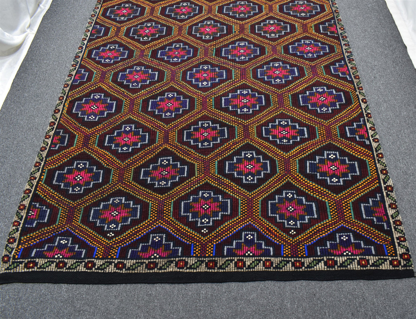 El Dokuması Karapınar Yekpare Yörük Yün Cecim Kilim 5450