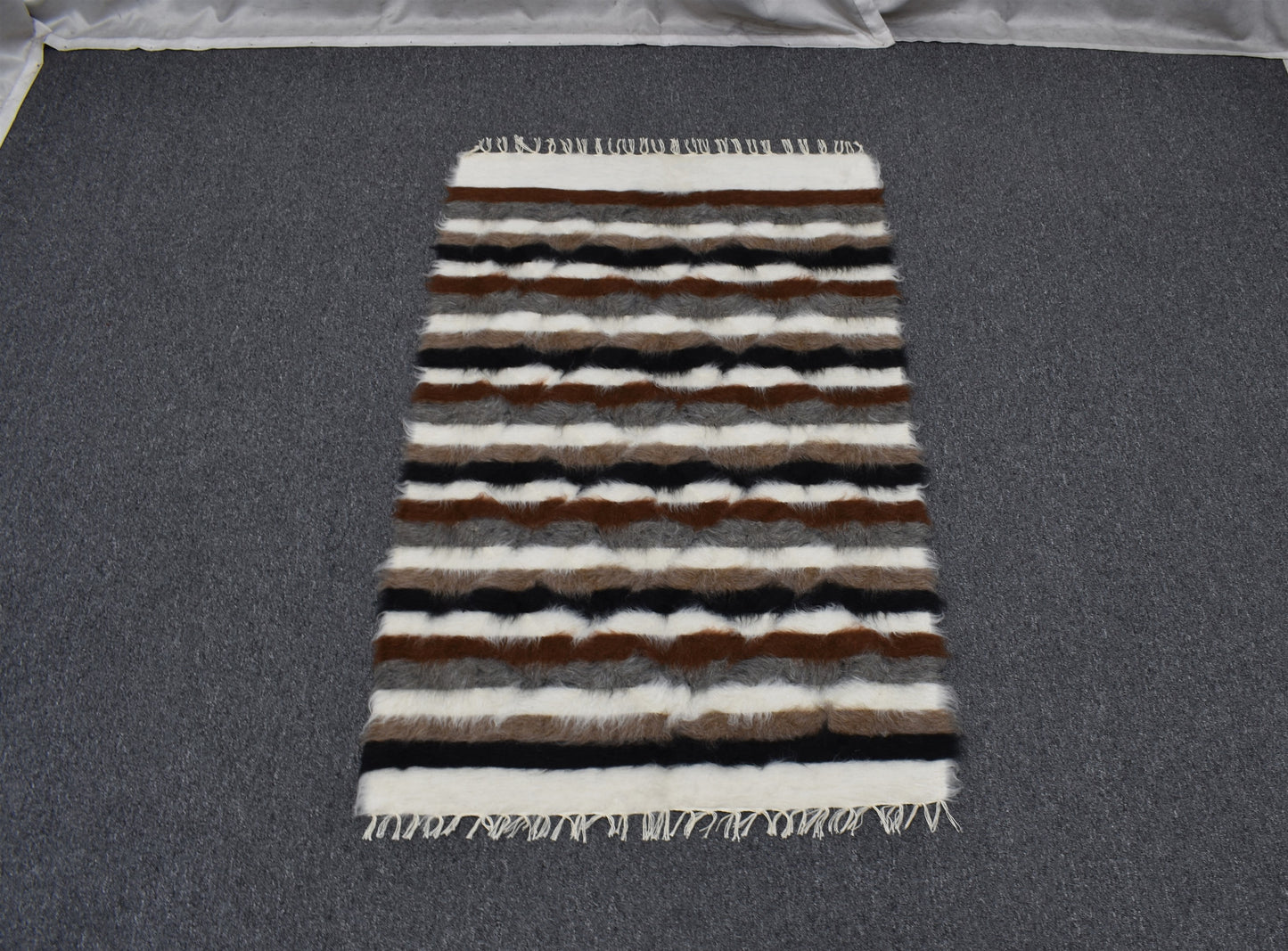 Yeni El Dokuma Çizgili Eşsiz Tiftik Yün Siirt Battaniyesi Kilim 5454