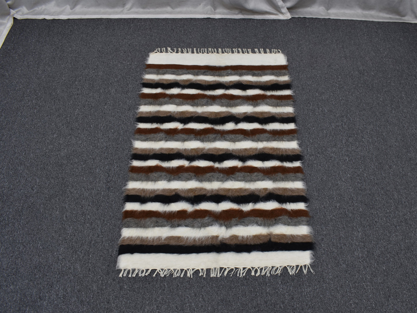 Yeni El Dokuma Çizgili Eşsiz Tiftik Yün Siirt Battaniyesi Kilim 5454