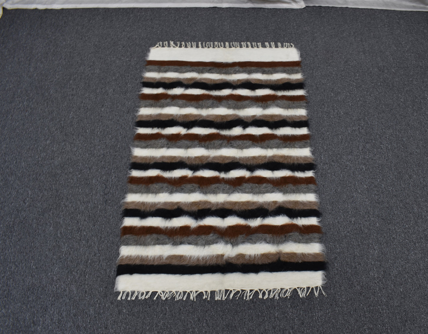 Yeni El Dokuma Çizgili Eşsiz Tiftik Yün Siirt Battaniyesi Kilim 5454
