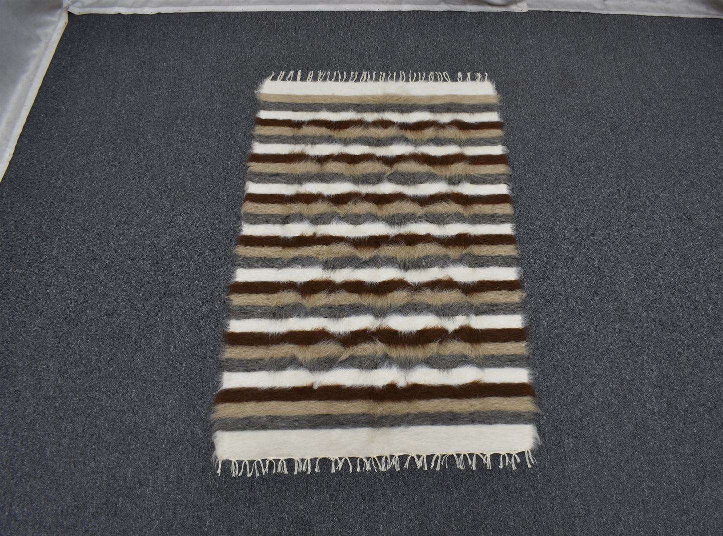 Yeni El Dokuma Şeritli Nadir Tiftik Yün Siirt Battaniyesi Kilim 5484