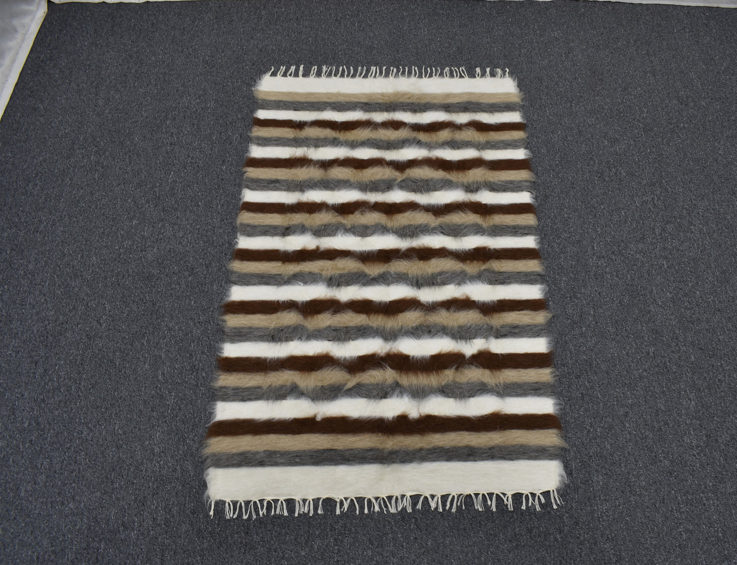 Yeni El Dokuma Şeritli Nadir Tiftik Yün Siirt Battaniyesi Kilim 5484