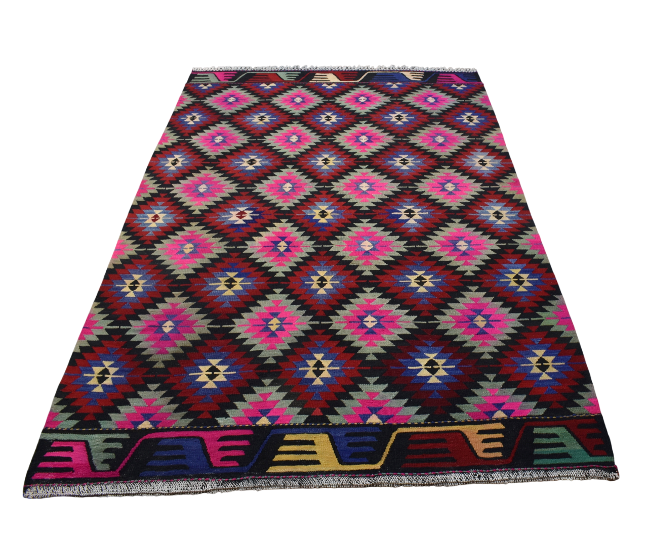 El Dokuma Benzersiz Tarz Balıkesir Karakeçili Yörük Yün Kilim 5486