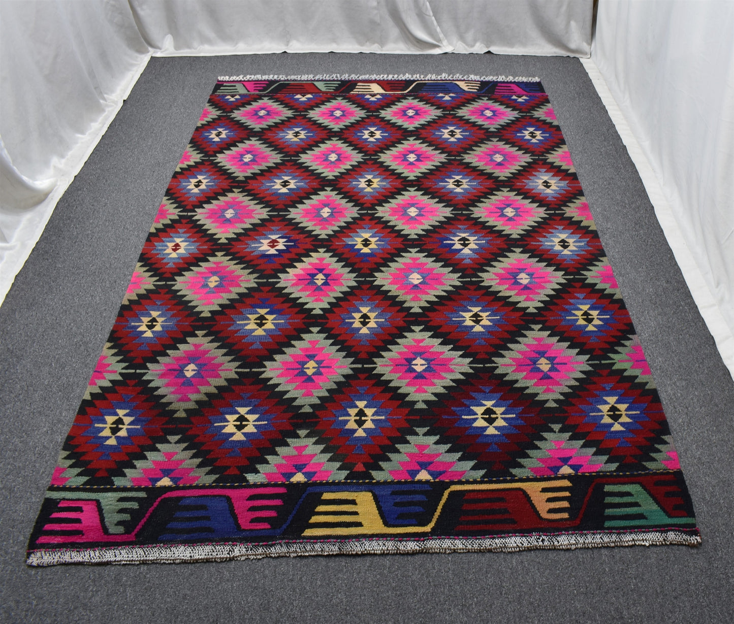 El Dokuma Benzersiz Tarz Balıkesir Karakeçili Yörük Yün Kilim 5486
