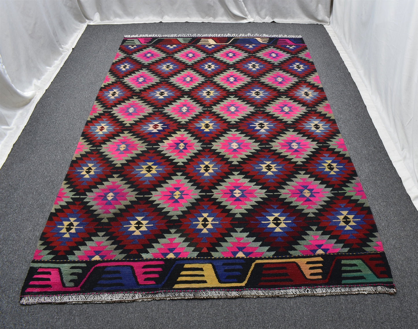 El Dokuma Benzersiz Tarz Balıkesir Karakeçili Yörük Yün Kilim 5486