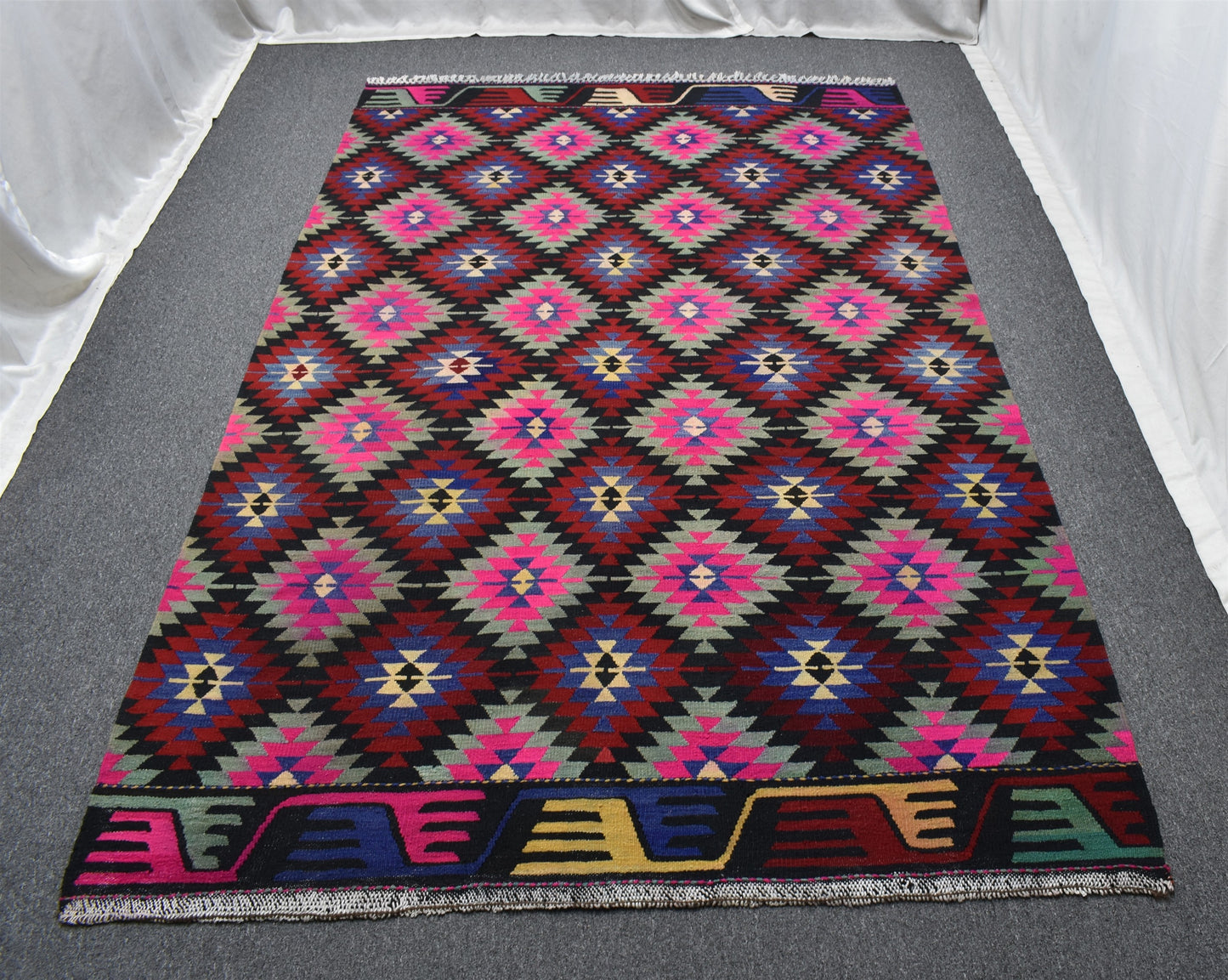 El Dokuma Benzersiz Tarz Balıkesir Karakeçili Yörük Yün Kilim 5486