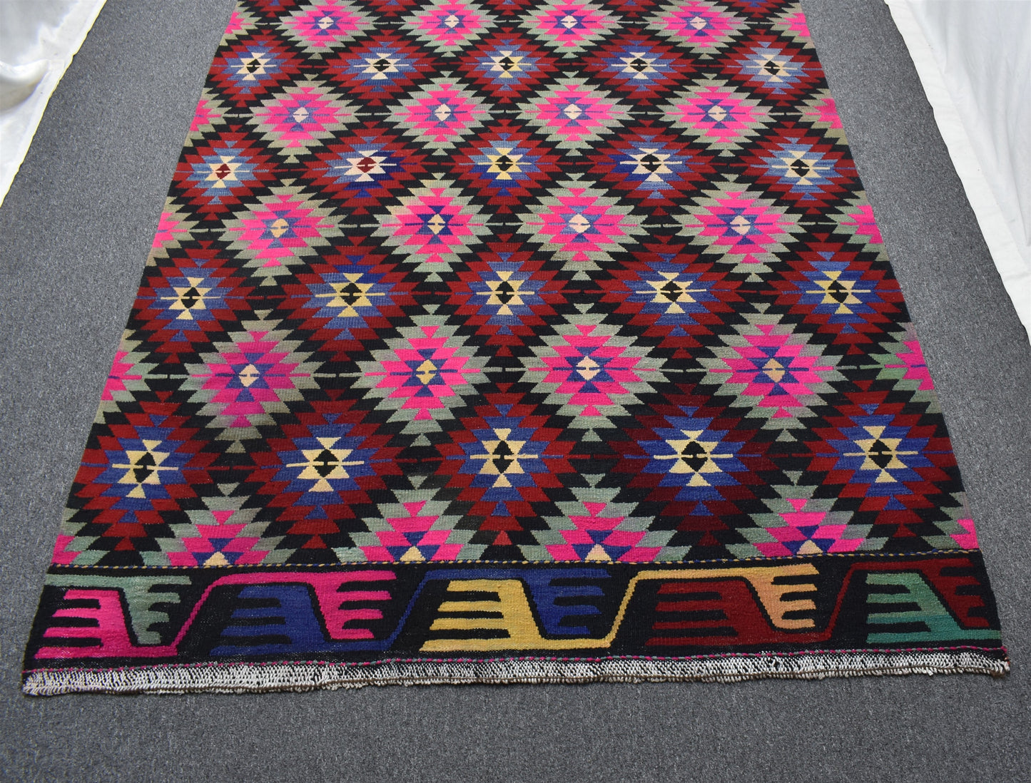 El Dokuma Benzersiz Tarz Balıkesir Karakeçili Yörük Yün Kilim 5486