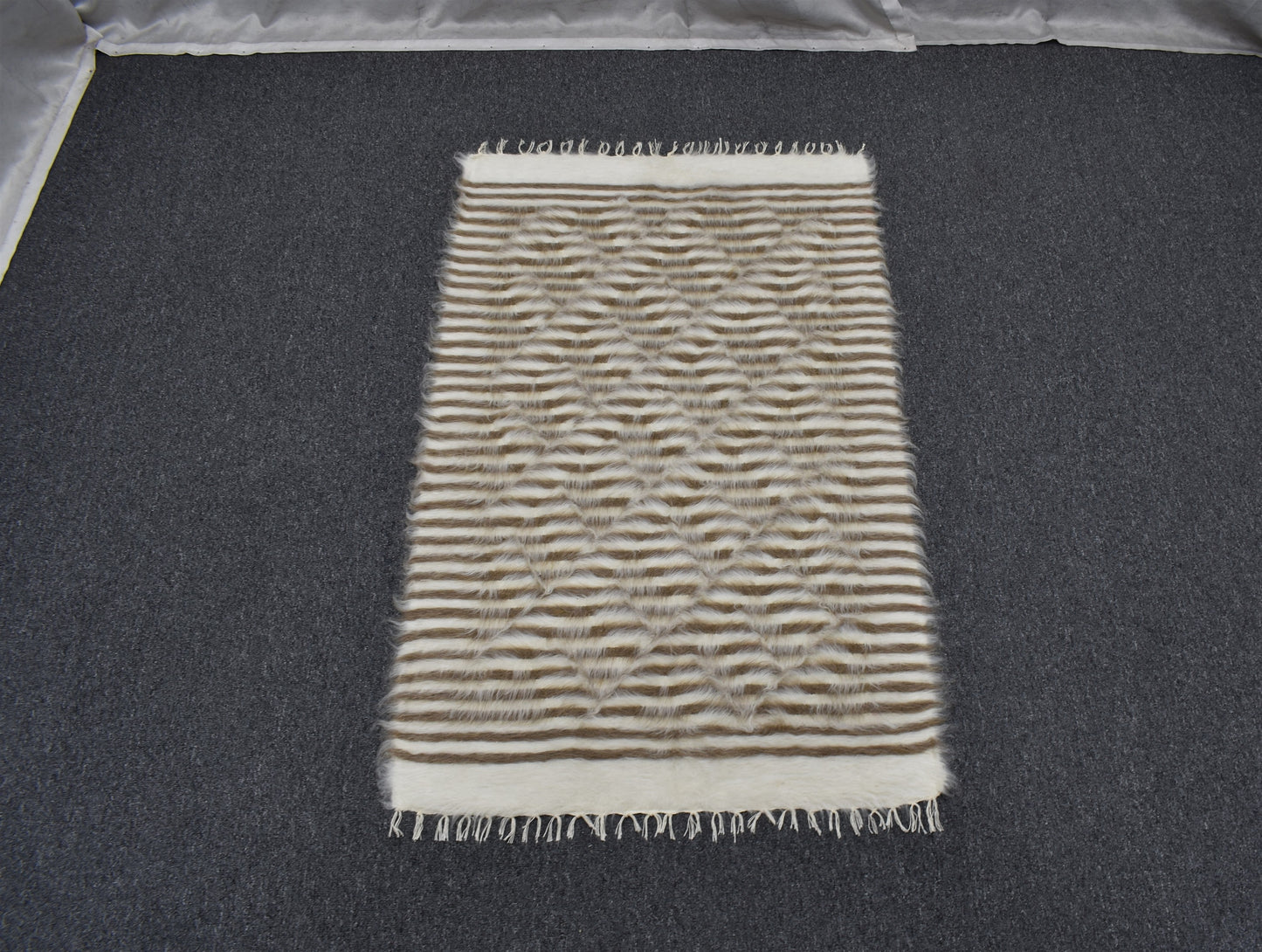 Yeni El Dokuma Şeritli Tiftik Yün Siirt Battaniyesi Kilim 5503