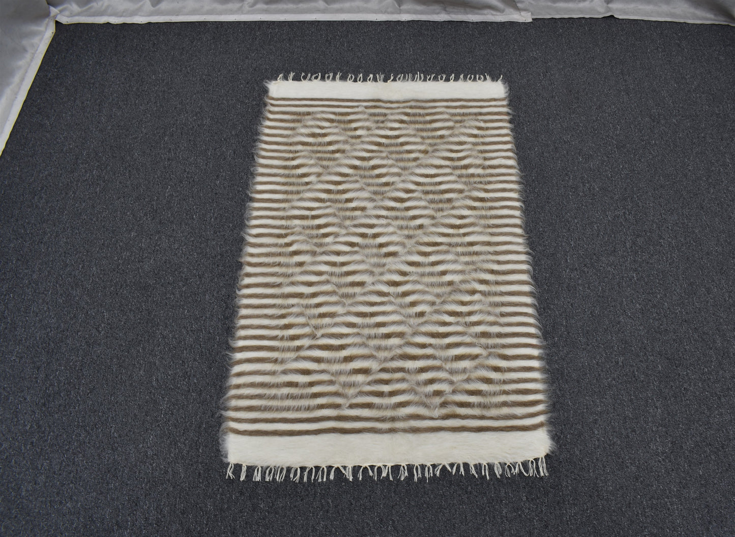 Yeni El Dokuma Şeritli Tiftik Yün Siirt Battaniyesi Kilim 5503