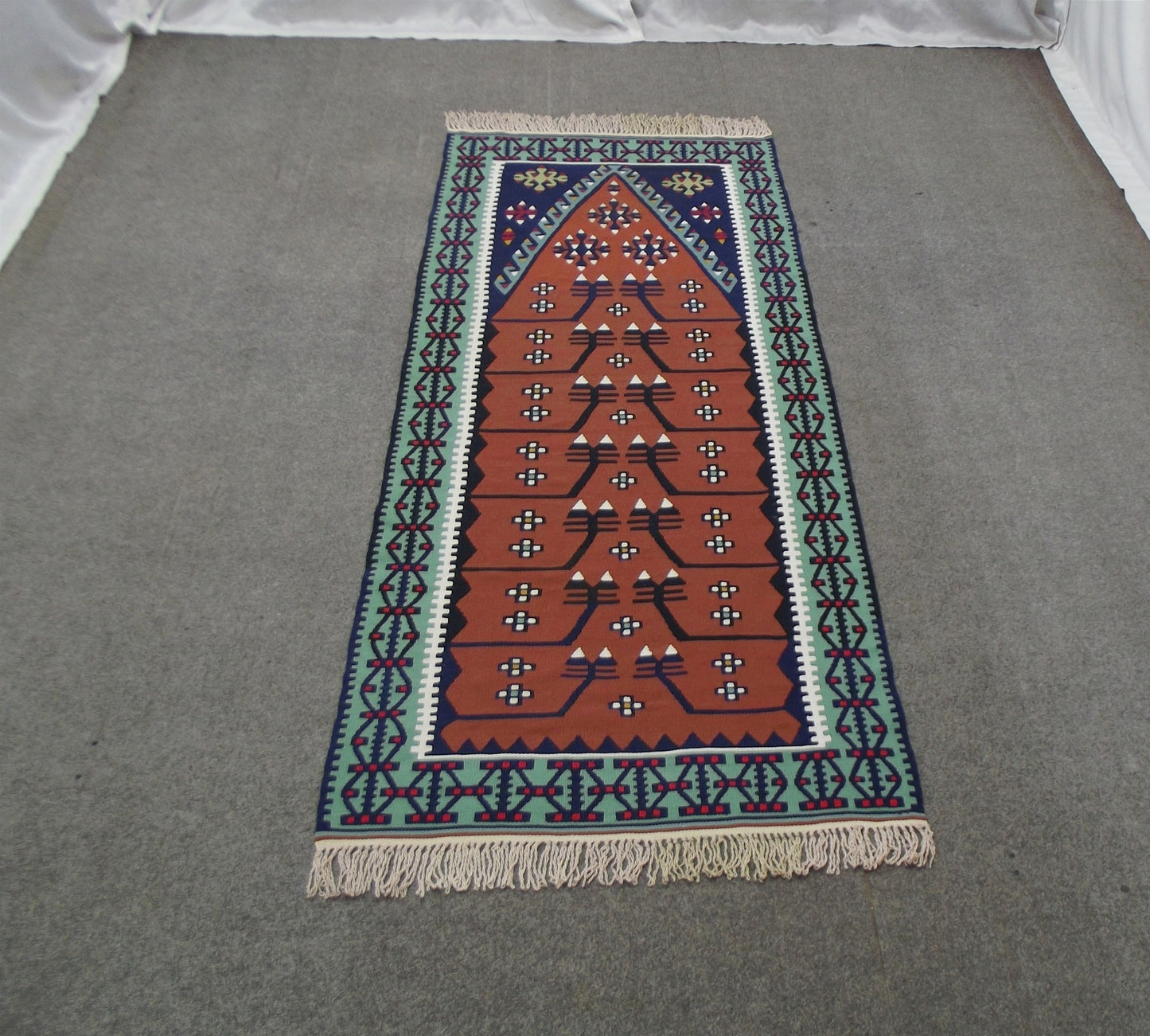 Yeni El Dokuma Otantik Mihraplı Kayseri Pınarbaşı Yün Kilim 5624
