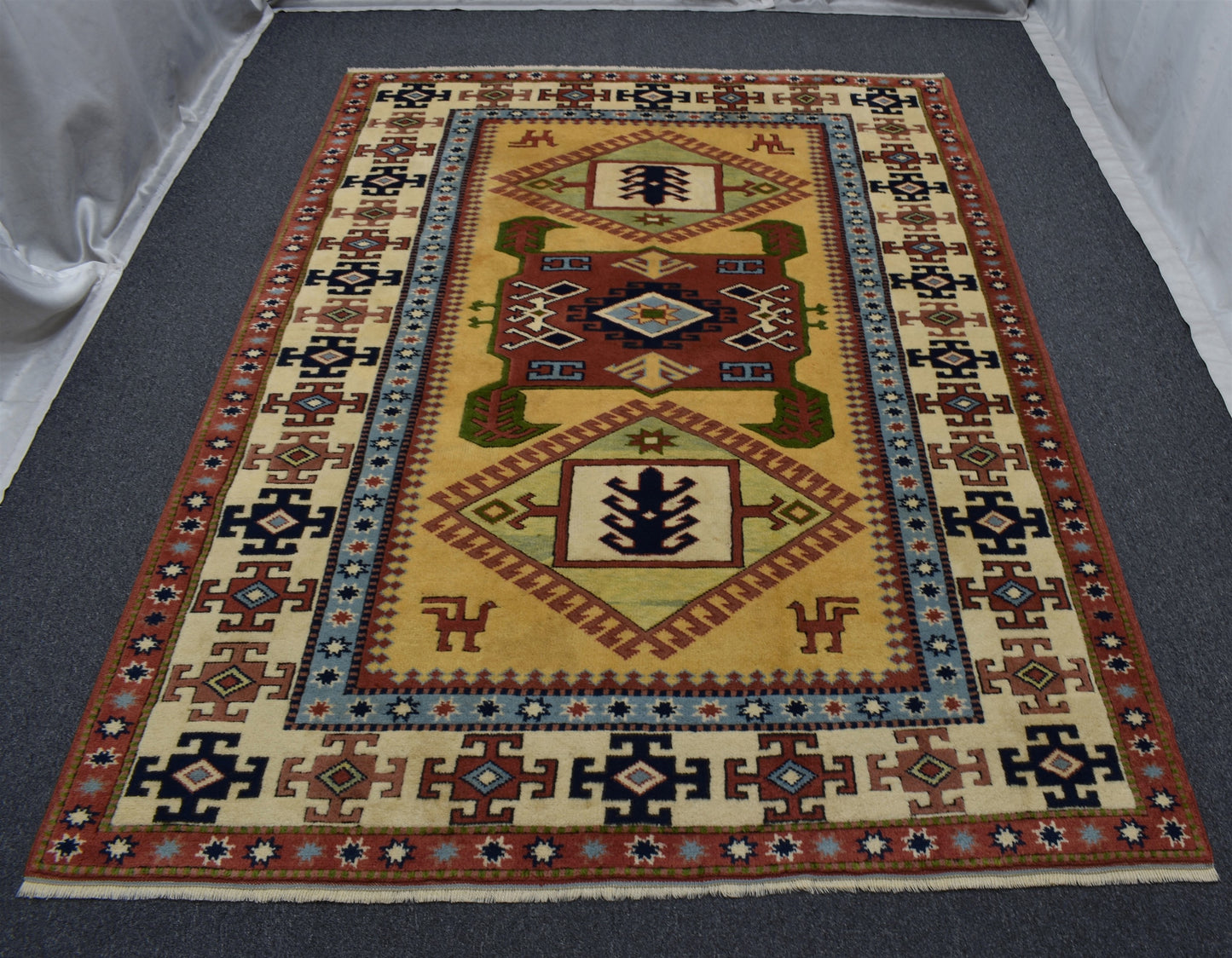 Yeni El Dokuma Otantik Kirman Balıkesir Antik Yörük Yün Salon Halısı 5627