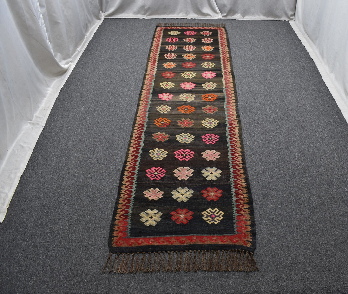 El Dokuma Seçkin Çiçekli Kirman Karabağ Yolluk Yün Kilim 5649