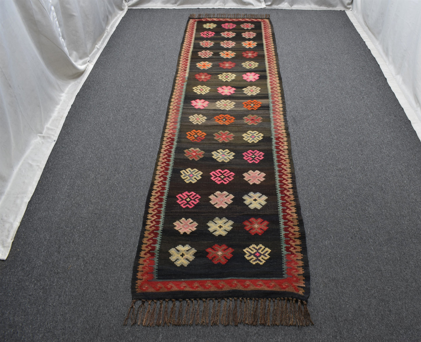 El Dokuma Seçkin Çiçekli Kirman Karabağ Yolluk Yün Kilim 5649