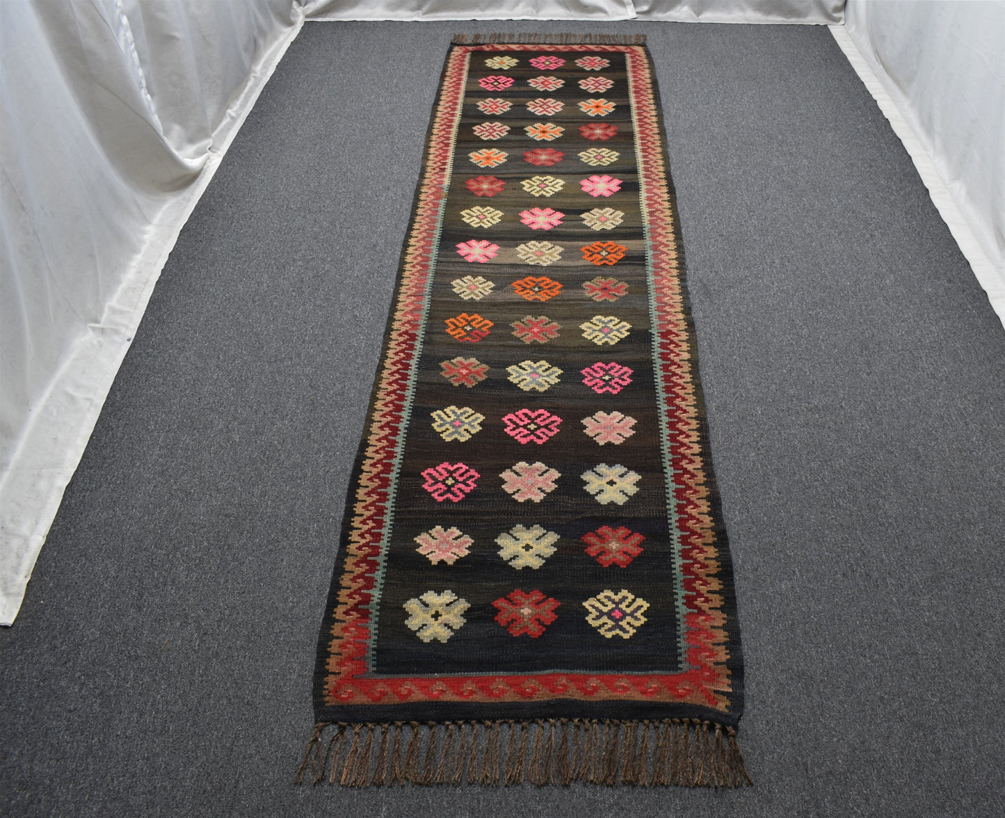 El Dokuma Seçkin Çiçekli Kirman Karabağ Yolluk Yün Kilim 5649