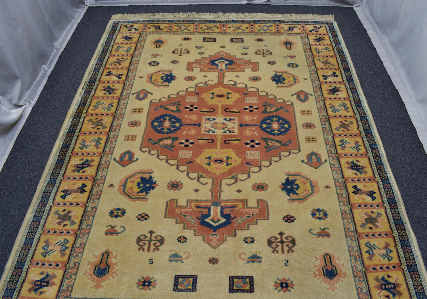 Yeni El Dokuma Otantik Kirman Oygulu Balıkesir Antik Yörük Yün Halı 5663