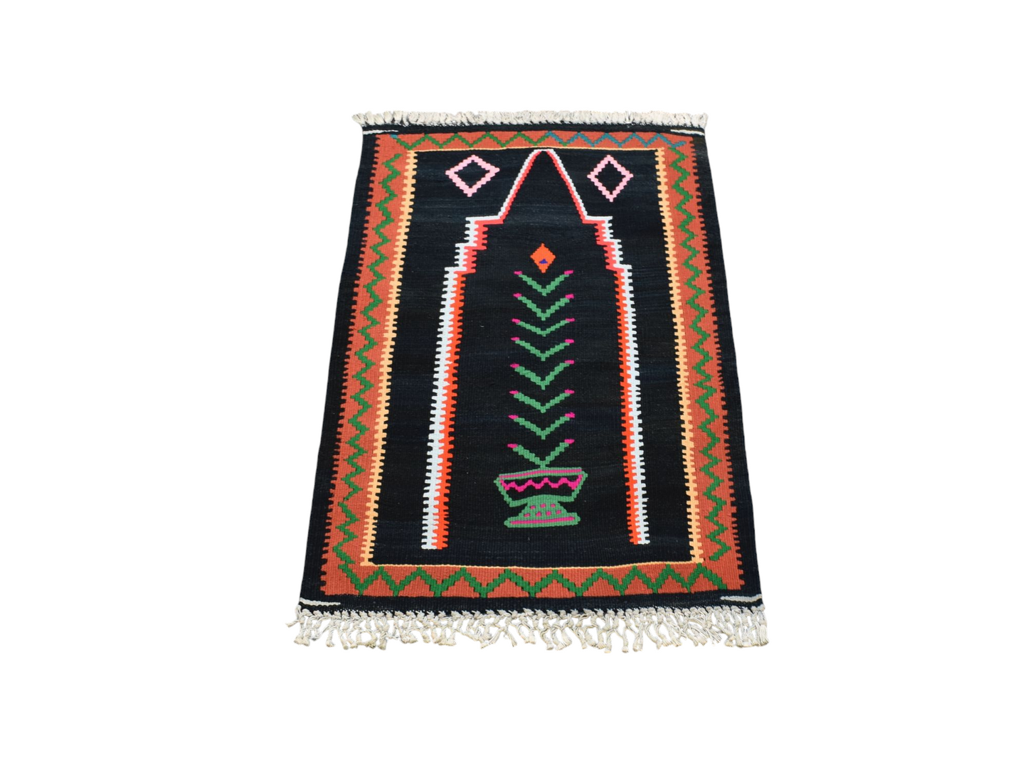 Yeni El Dokuması Benzersiz Bayburt Seccade Siyah Mihraplı Kilim 5667