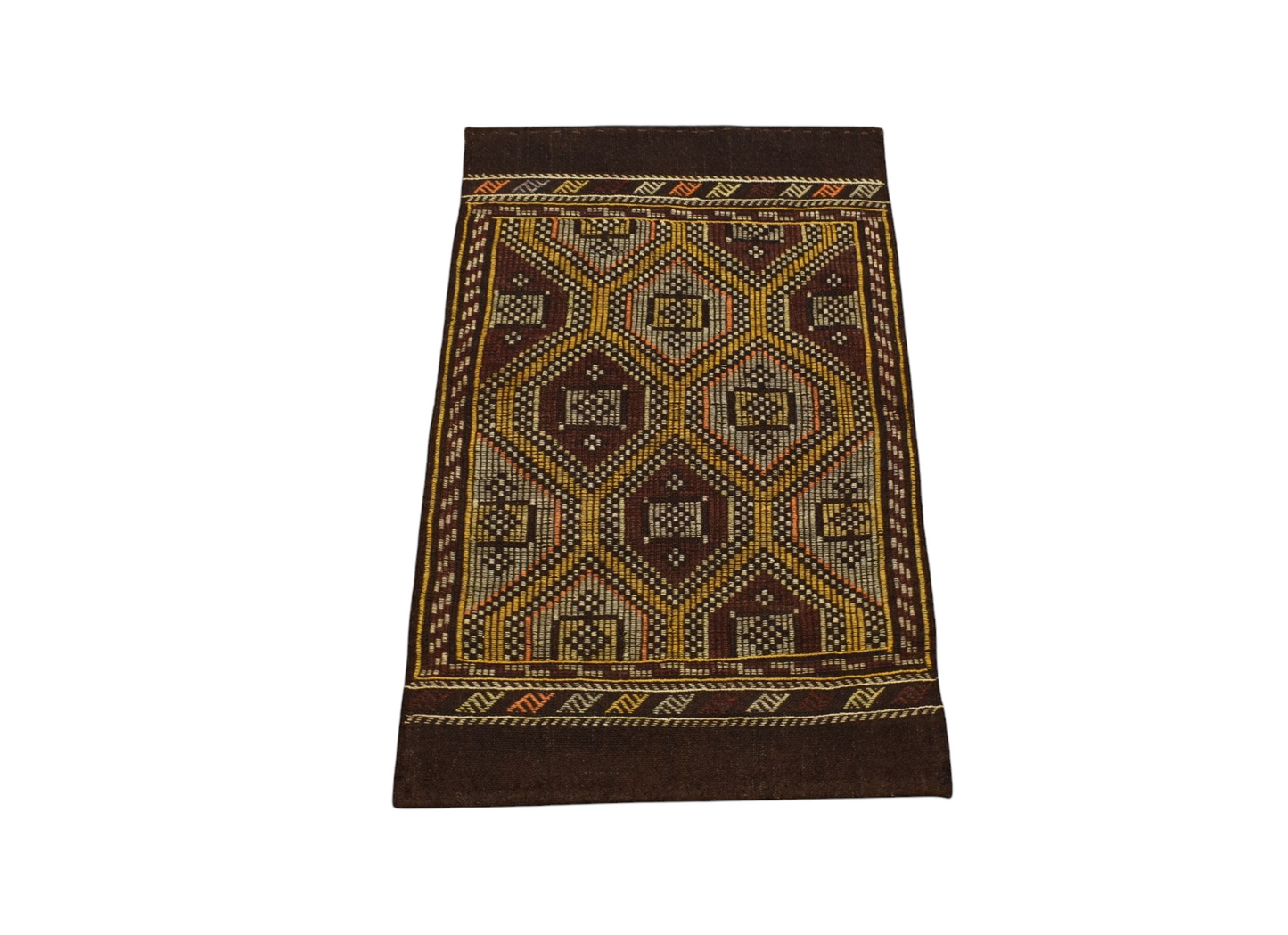 El Dokuması Benzersiz Geometrik Karapınar Yörük Yün Cecim Kilim 5668