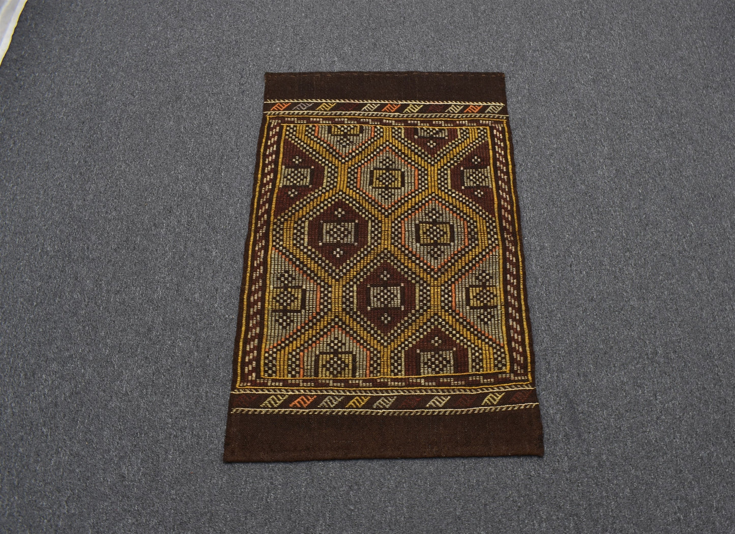 El Dokuması Benzersiz Geometrik Karapınar Yörük Yün Cecim Kilim 5668