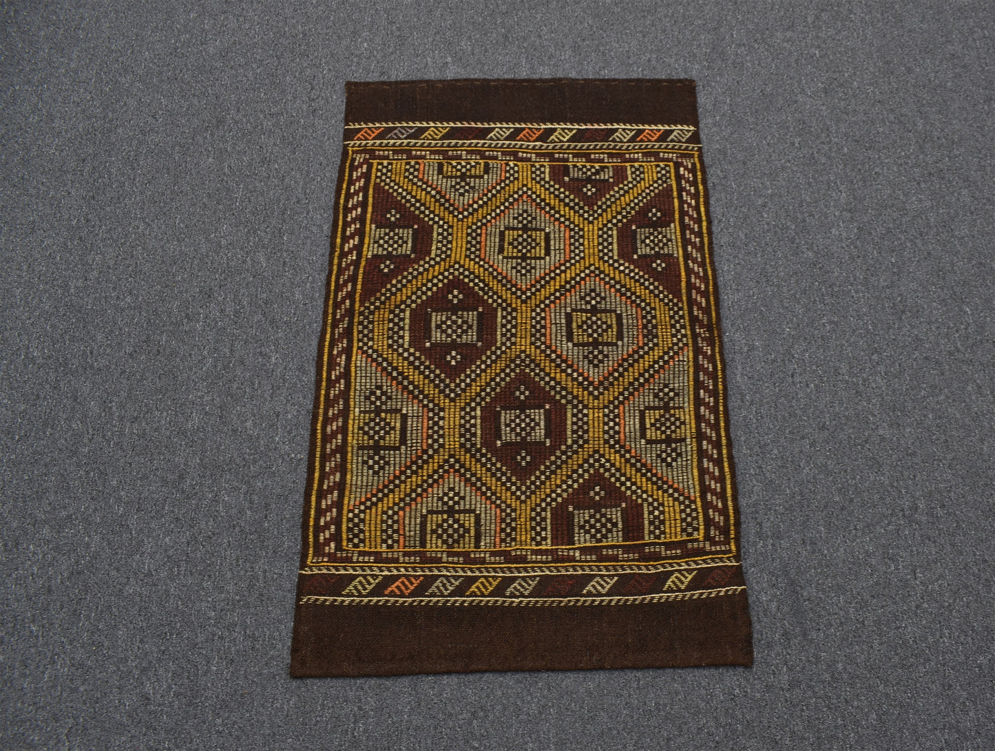 El Dokuması Benzersiz Geometrik Karapınar Yörük Yün Cecim Kilim 5668