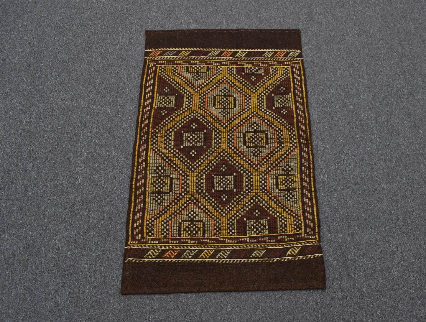 El Dokuması Benzersiz Geometrik Karapınar Yörük Yün Cecim Kilim 5668