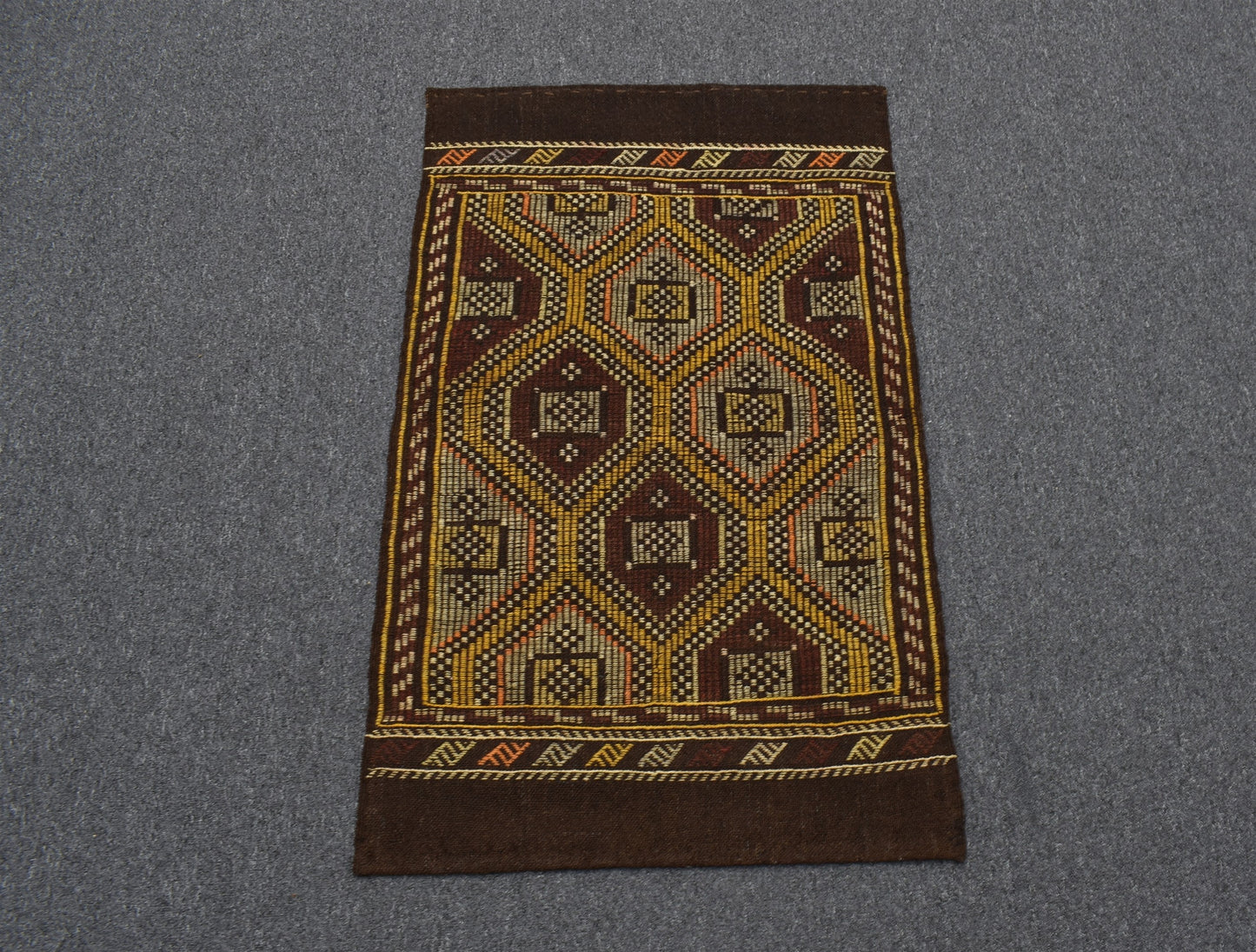 El Dokuması Benzersiz Geometrik Karapınar Yörük Yün Cecim Kilim 5668