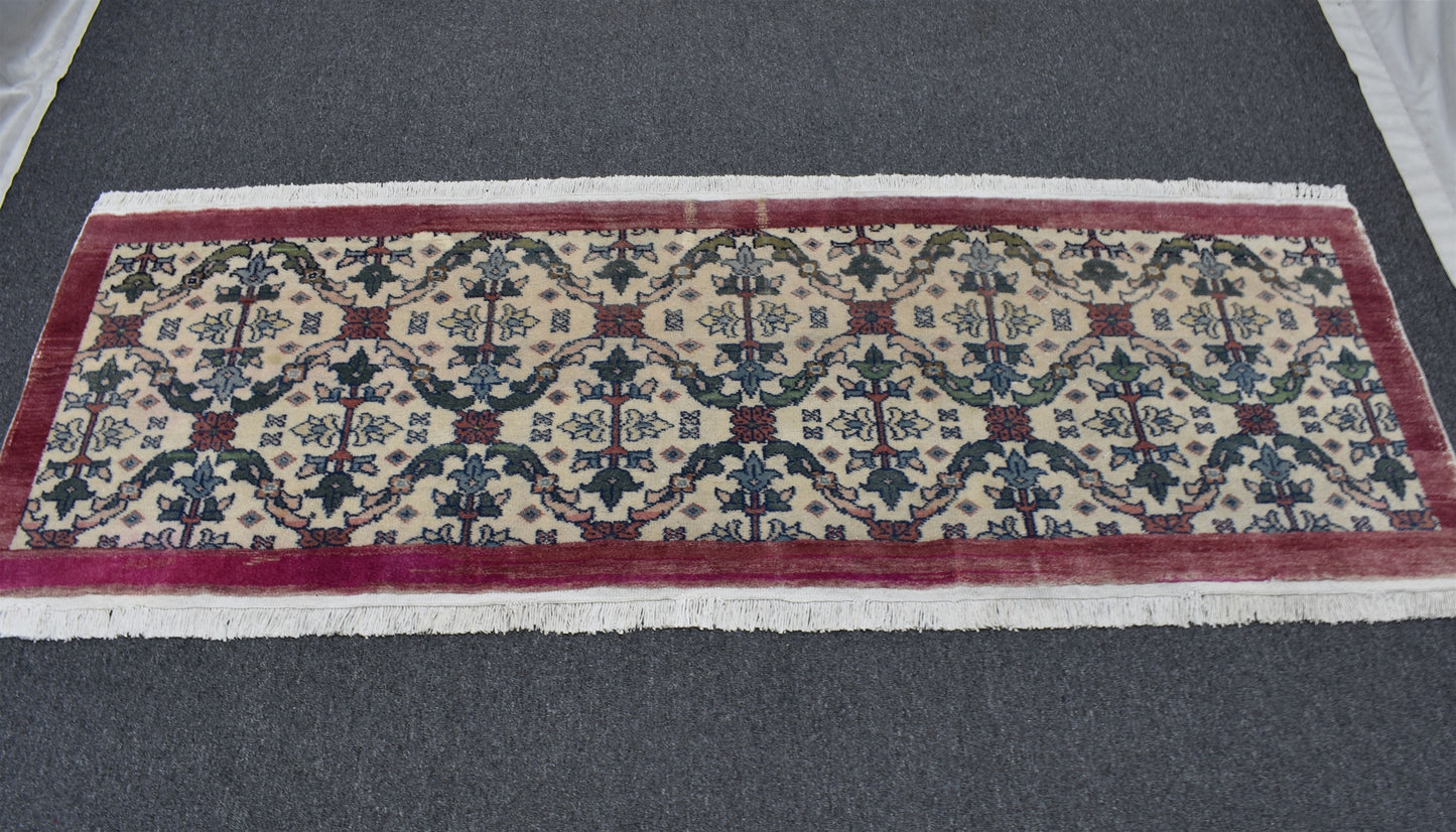 Vintage El Dokuma Eskitme Lüks Pastel Çiçekli Yolluk Yün Halı 5700