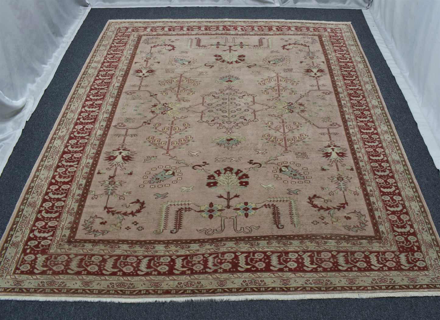 Vintage El Dokuma 6m2 Eskitme Pastel Kula İzmir Yün Salon Halısı 5715