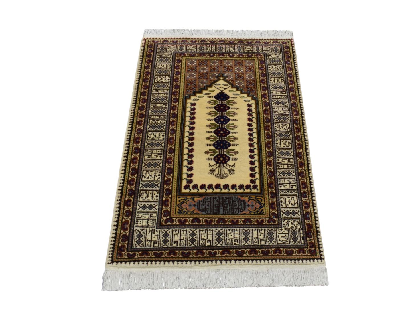 Yeni El Dokuma Seccade Namazlık Kufi Yazılı Kayseri Bünyan Yün Halı 5749
