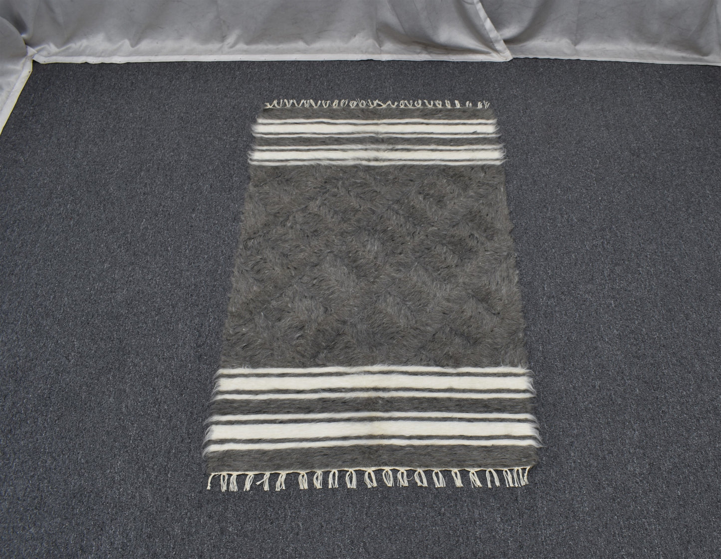 Yeni El Dokuma Çizgili Tiftik Yün Siirt Battaniyesi Kilim 5773