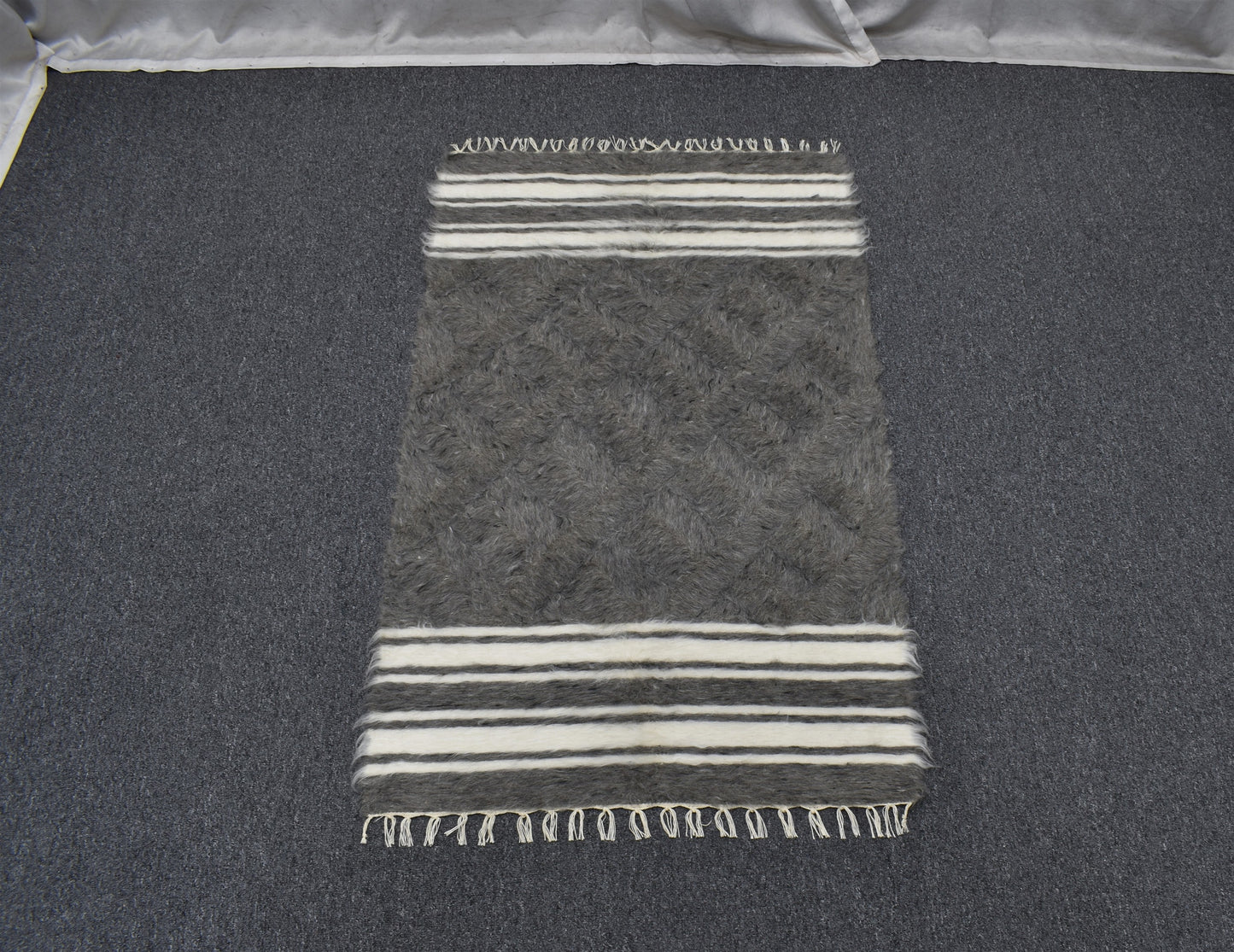 Yeni El Dokuma Çizgili Tiftik Yün Siirt Battaniyesi Kilim 5773