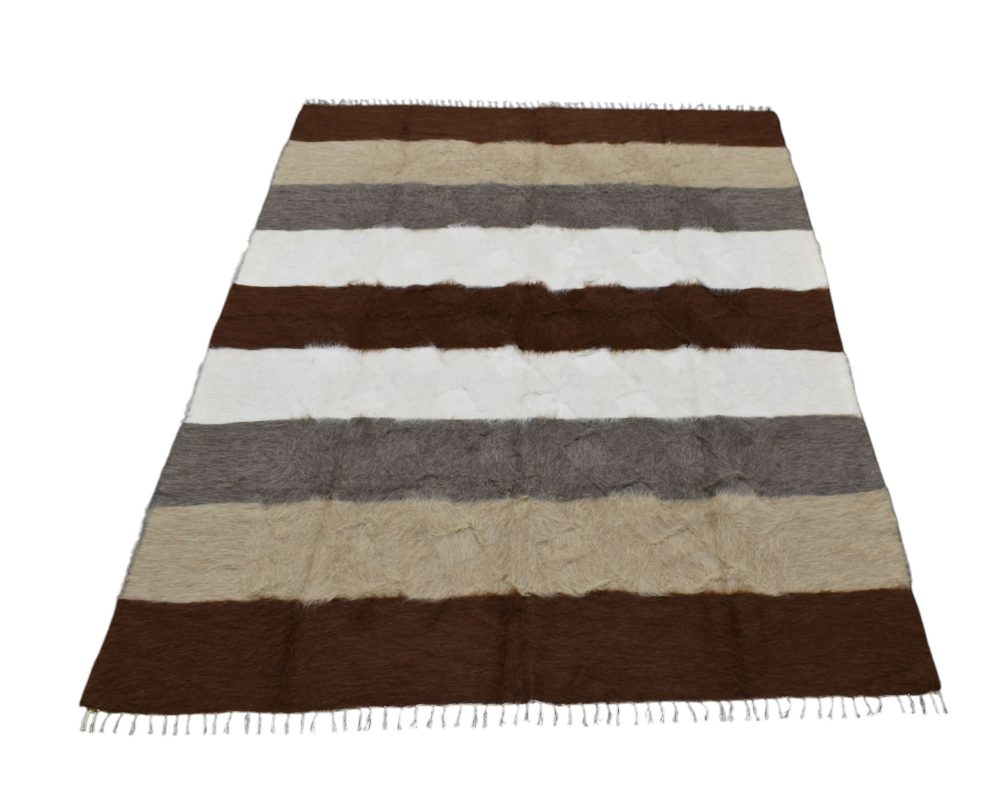 Yeni El Dokuma Çok Renkli Dikişsiz Çift Kişilik Tiftik Yün Siirt Battaniyesi Kilim 5791