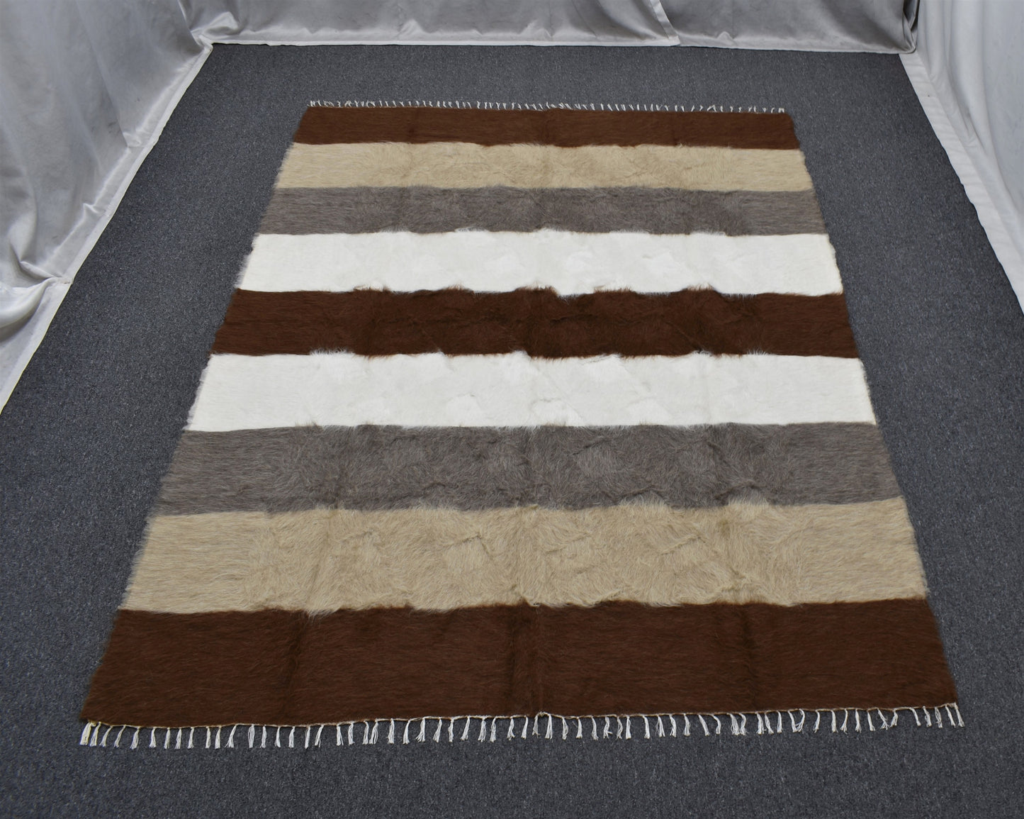 Yeni El Dokuma Çok Renkli Dikişsiz Çift Kişilik Tiftik Yün Siirt Battaniyesi Kilim 5791