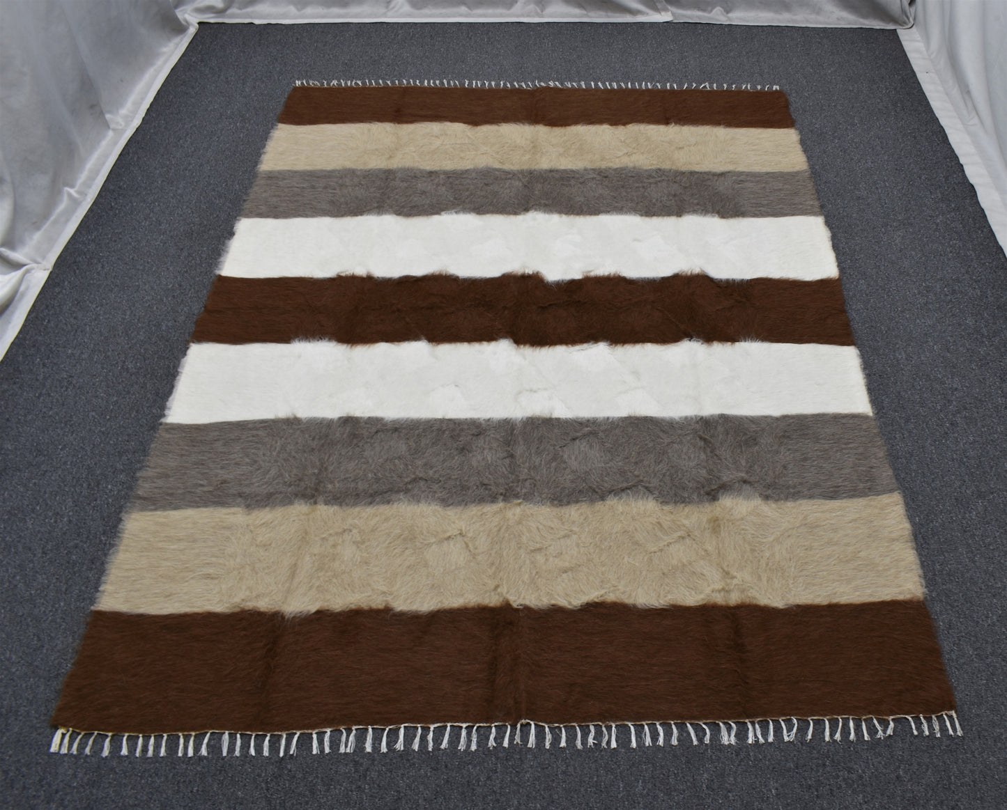 Yeni El Dokuma Çok Renkli Dikişsiz Çift Kişilik Tiftik Yün Siirt Battaniyesi Kilim 5791