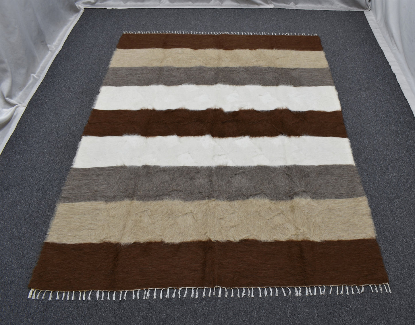Yeni El Dokuma Çok Renkli Dikişsiz Çift Kişilik Tiftik Yün Siirt Battaniyesi Kilim 5791