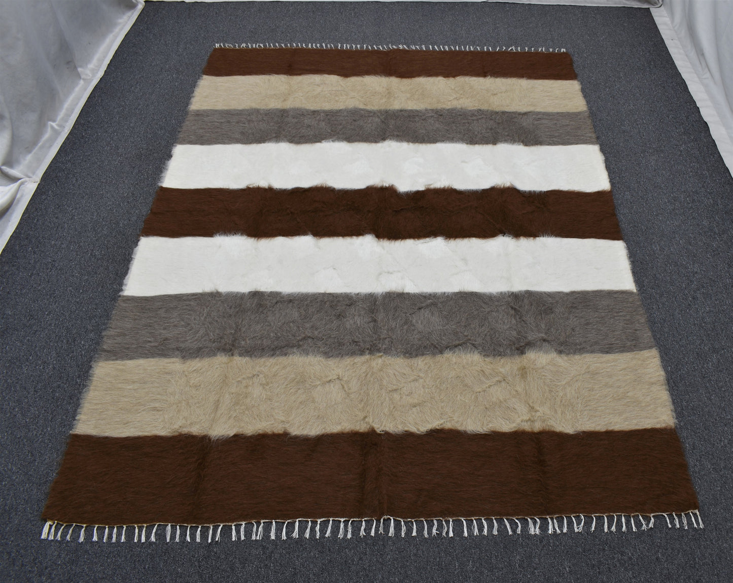 Yeni El Dokuma Çok Renkli Dikişsiz Çift Kişilik Tiftik Yün Siirt Battaniyesi Kilim 5791