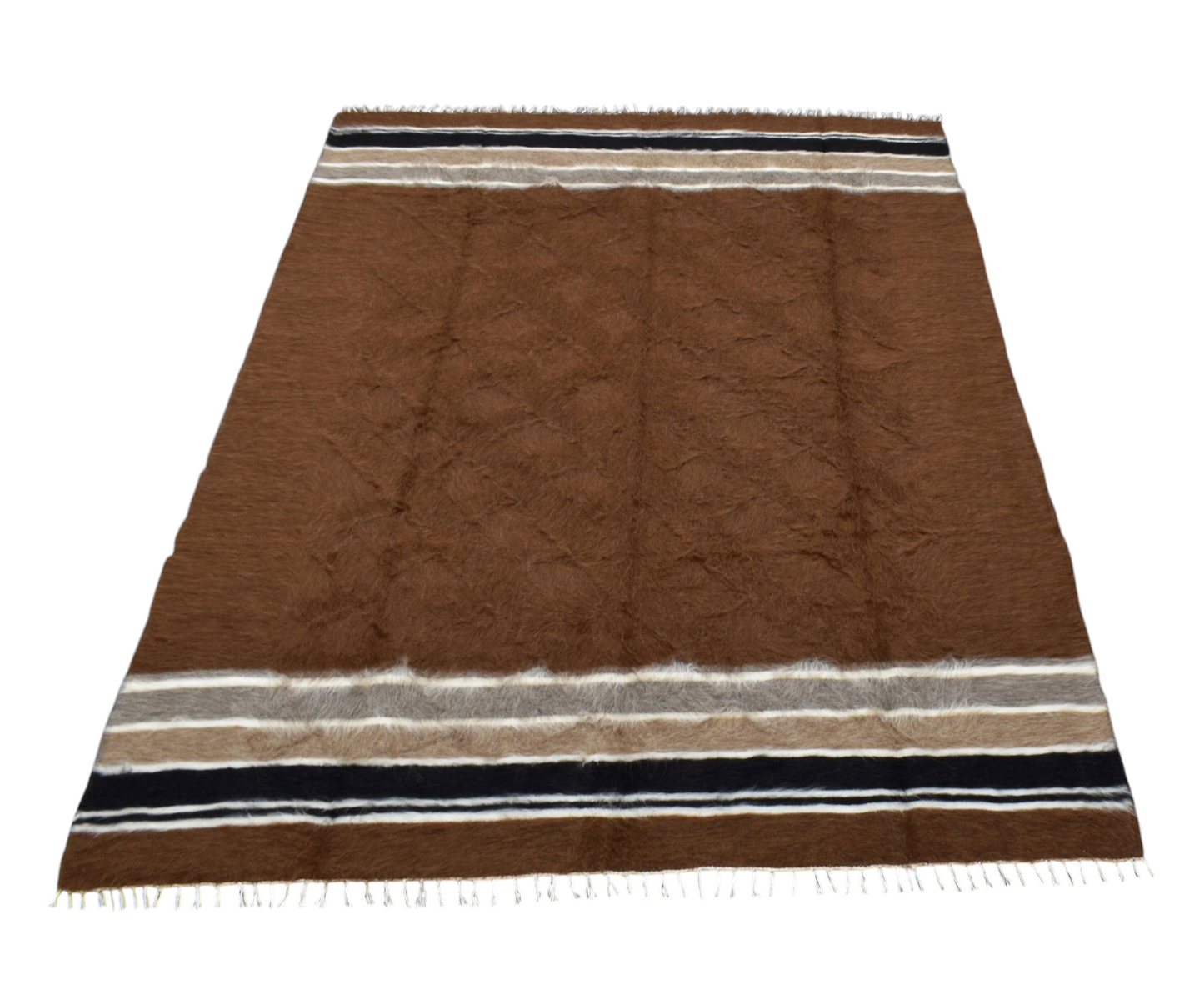 Yeni El Dokuma Kahverengi Dikişsiz Çift Kişilik Tiftik Yün Siirt Battaniyesi Kilim 5792