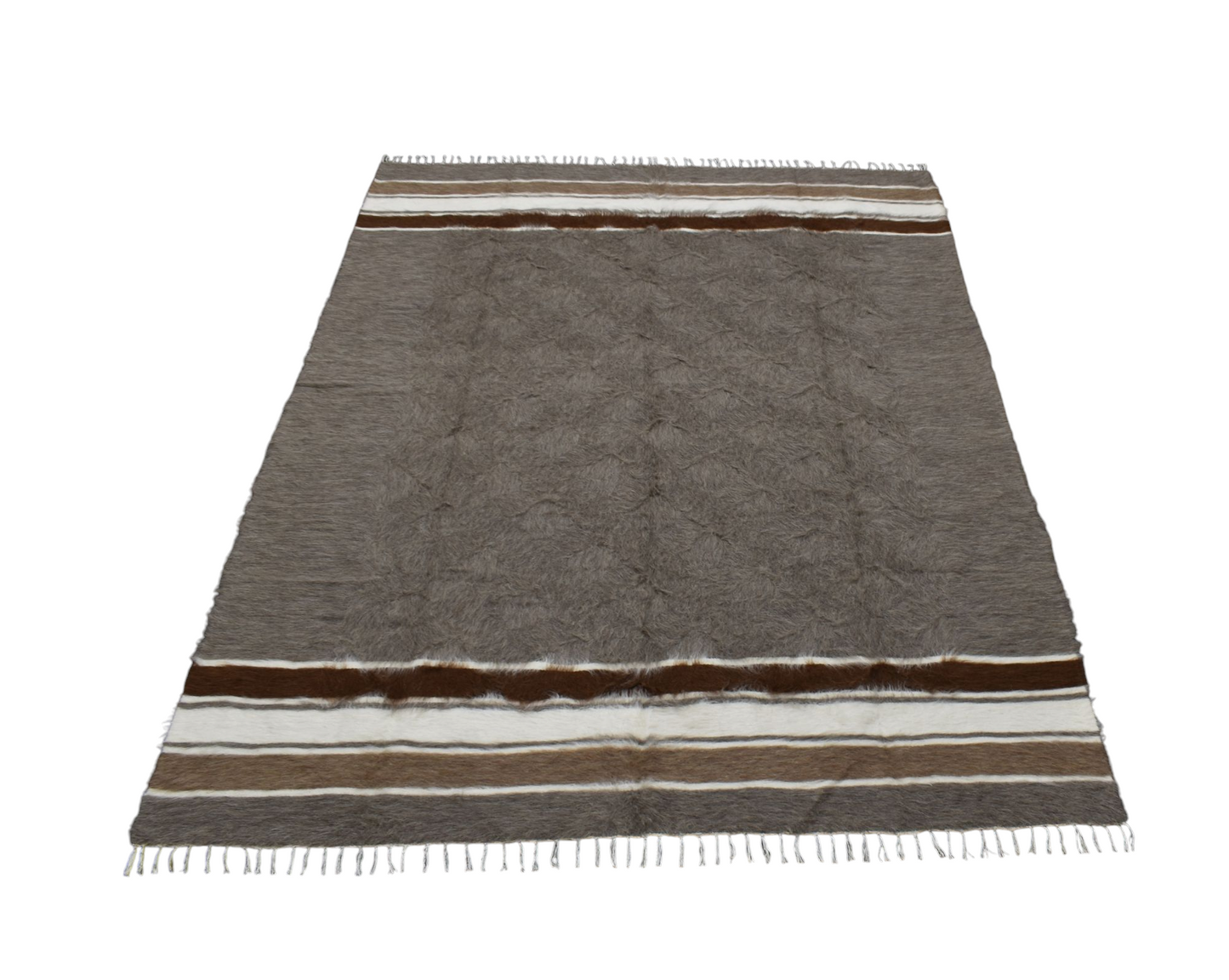 Yeni El Dokuma Gri Dikişsiz Çift Kişilik Tiftik Yün Siirt Battaniyesi Kilim 5796