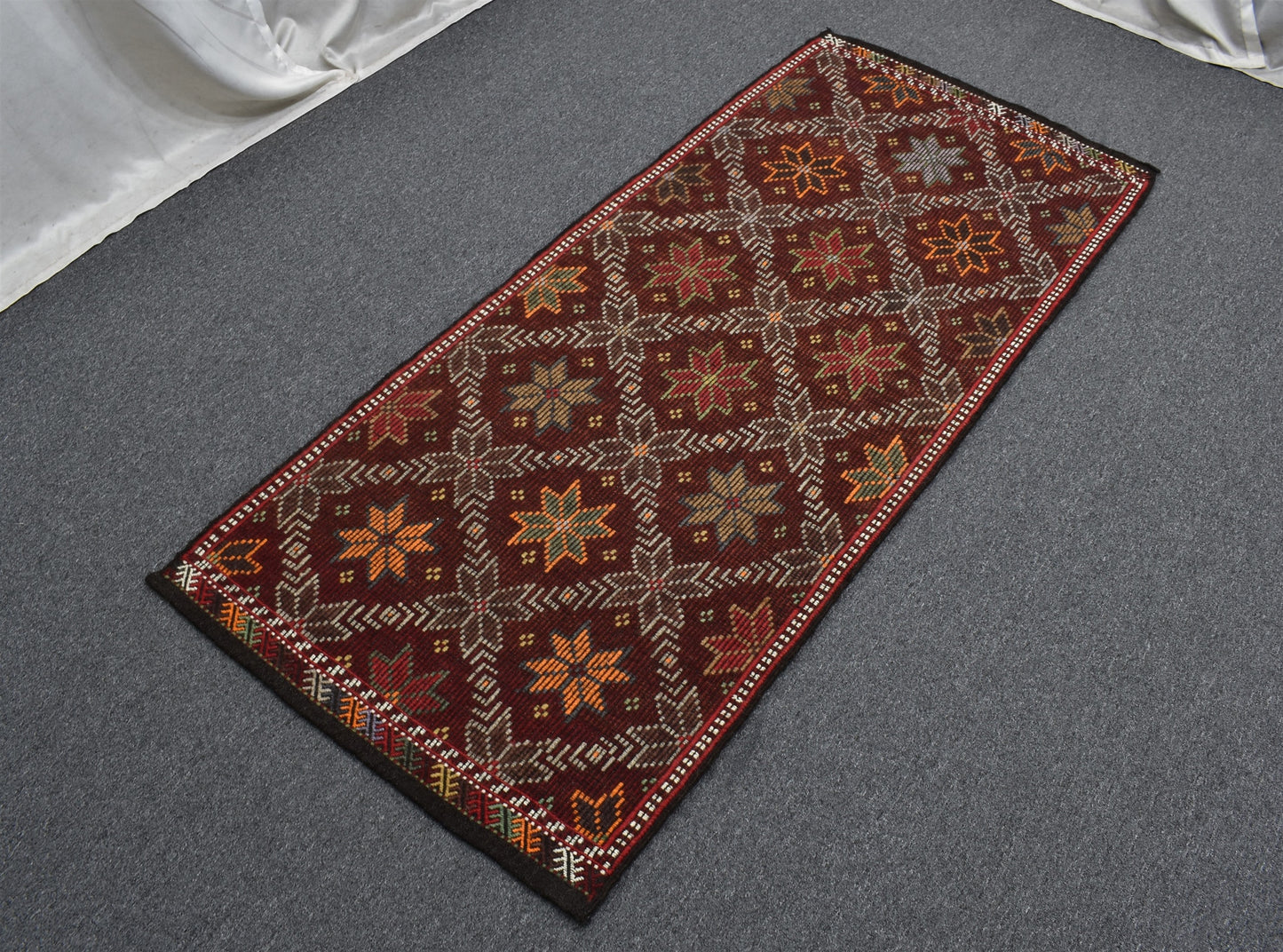 El Dokuması Otantik Çiçekli Karapınar Yörük Yün Cecim Kilim 5808